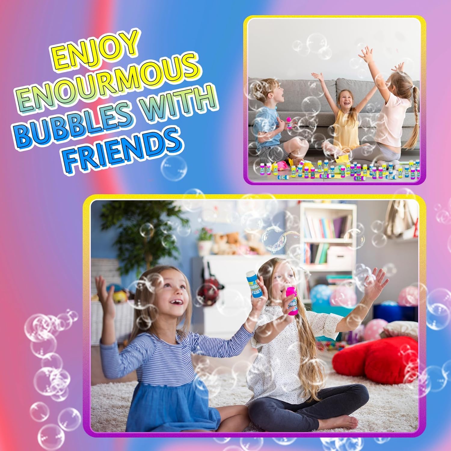 (Bulk Pack of 288) Party Bubbles for Kids - 2-oz Bubbles Bulk Solution with Bubble Wands Assorted Neon Colors for Outdoor Toys Summer Games, Birthday Kids Party Favors, & Goodie Bags Stuffers