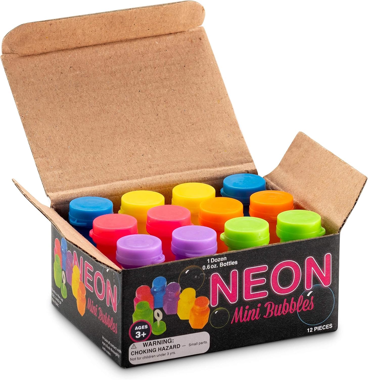 Mini Neon Party Bubbles for Kids - (Bulk Quantity) Bulk Wands and Bottles for Blowing Bubbles, Birthday Party Favors, Toy Gift, Outdoor Toys, Carnival Prizes, and Goody Bag Stuffers