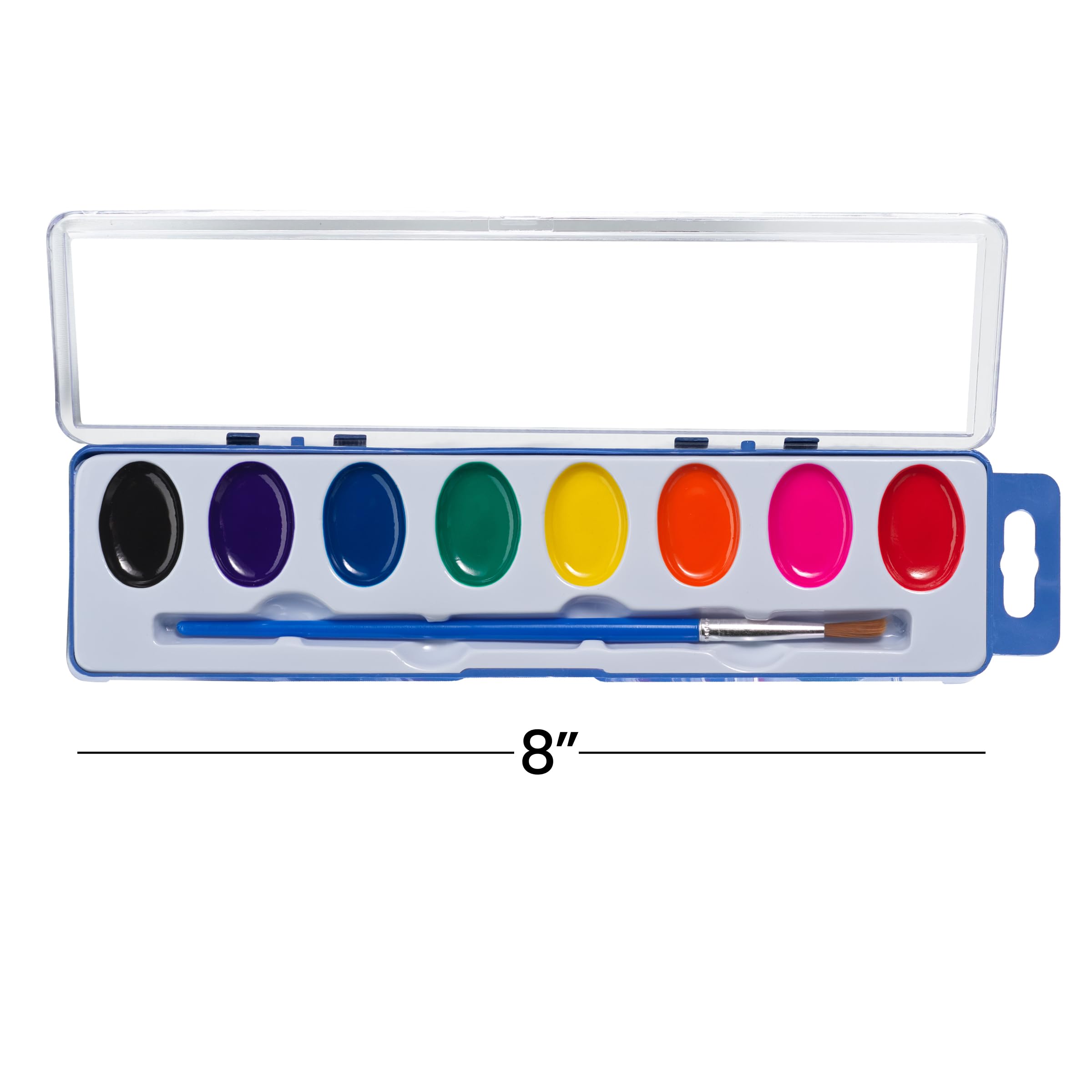 Bedwina Watercolor Paint Sets for Kids - Bulk Pack of 12, 8 Washable Water Color Paints in Palette Tray and Painting Brush for Coloring, Art, Classrooms and Paint Party Supplies