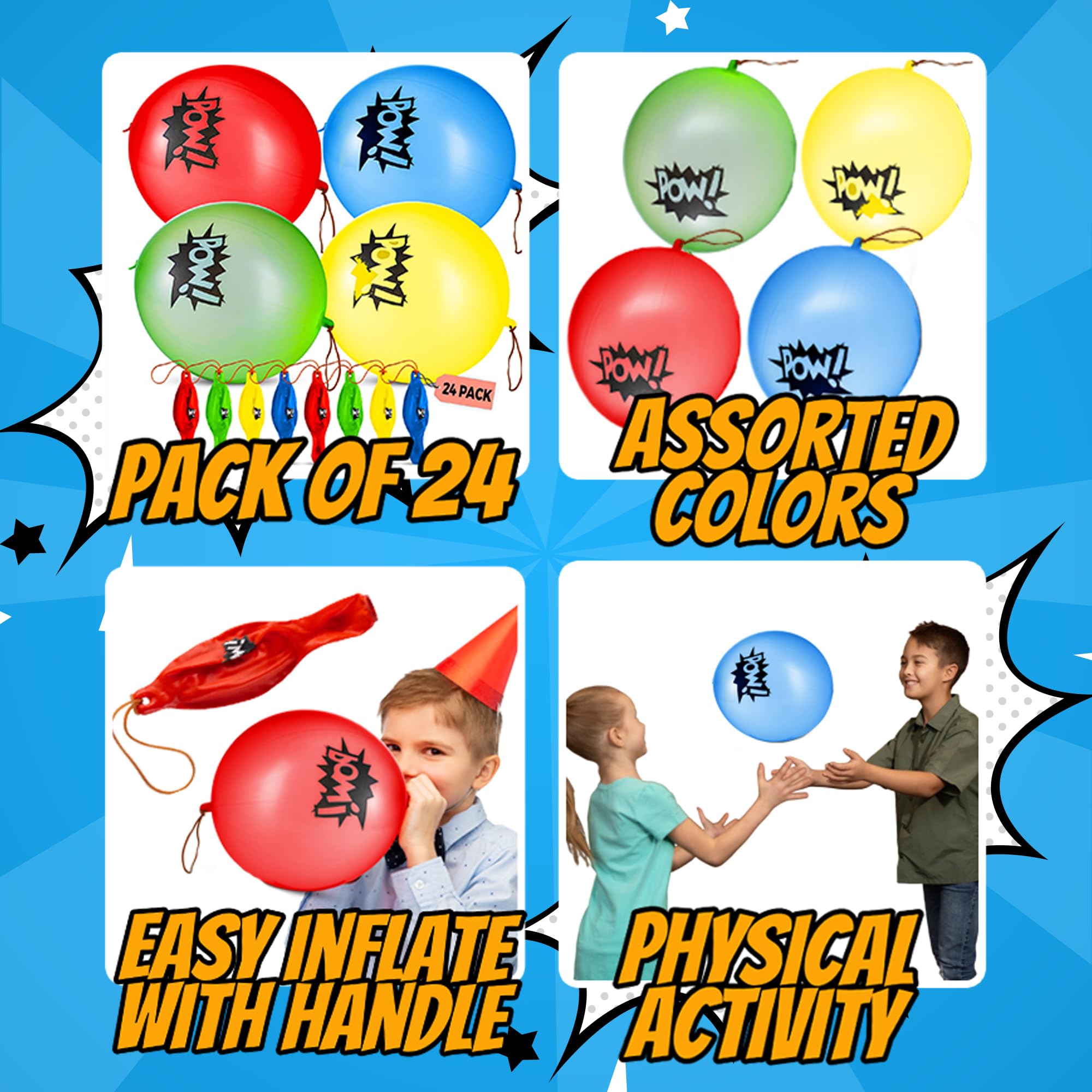 Superhero Punch Balloons - Pack of 24 Bulk, Large Punching Balloons for Kids, Inflatable Punch Balls for Carnival Prizes, Goodie Bag Stuffers for Kids, Superhero Theme Birthday Party Favors Toys