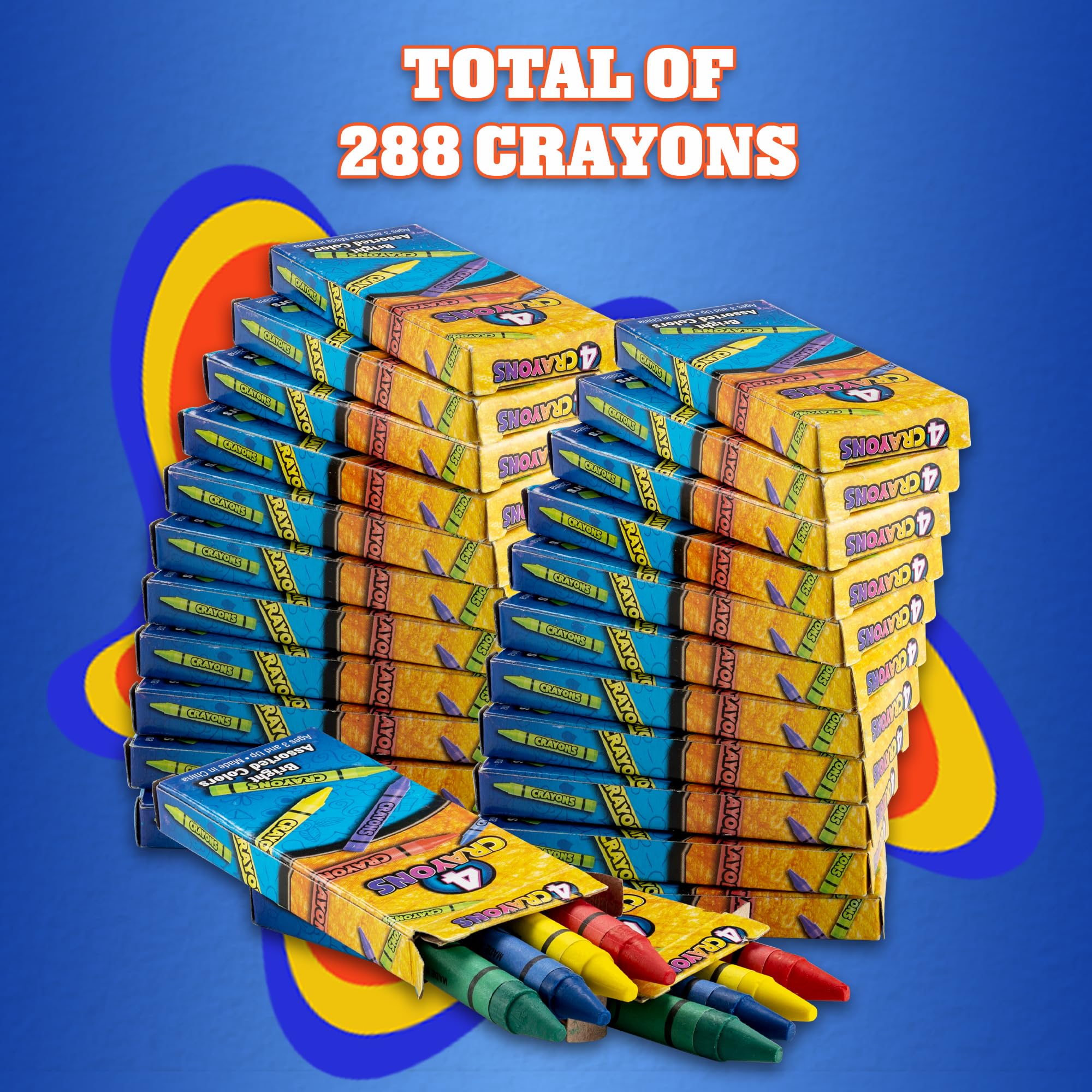 Bedwina Bulk Crayons - 288 Crayons - (Case of 72 4-Packs) Premium Coloring Colors for Kids and Toddlers, Non-Toxic, for Party Favors, Restaurants, Prizes, Goody Bags, Stocking Stuffers