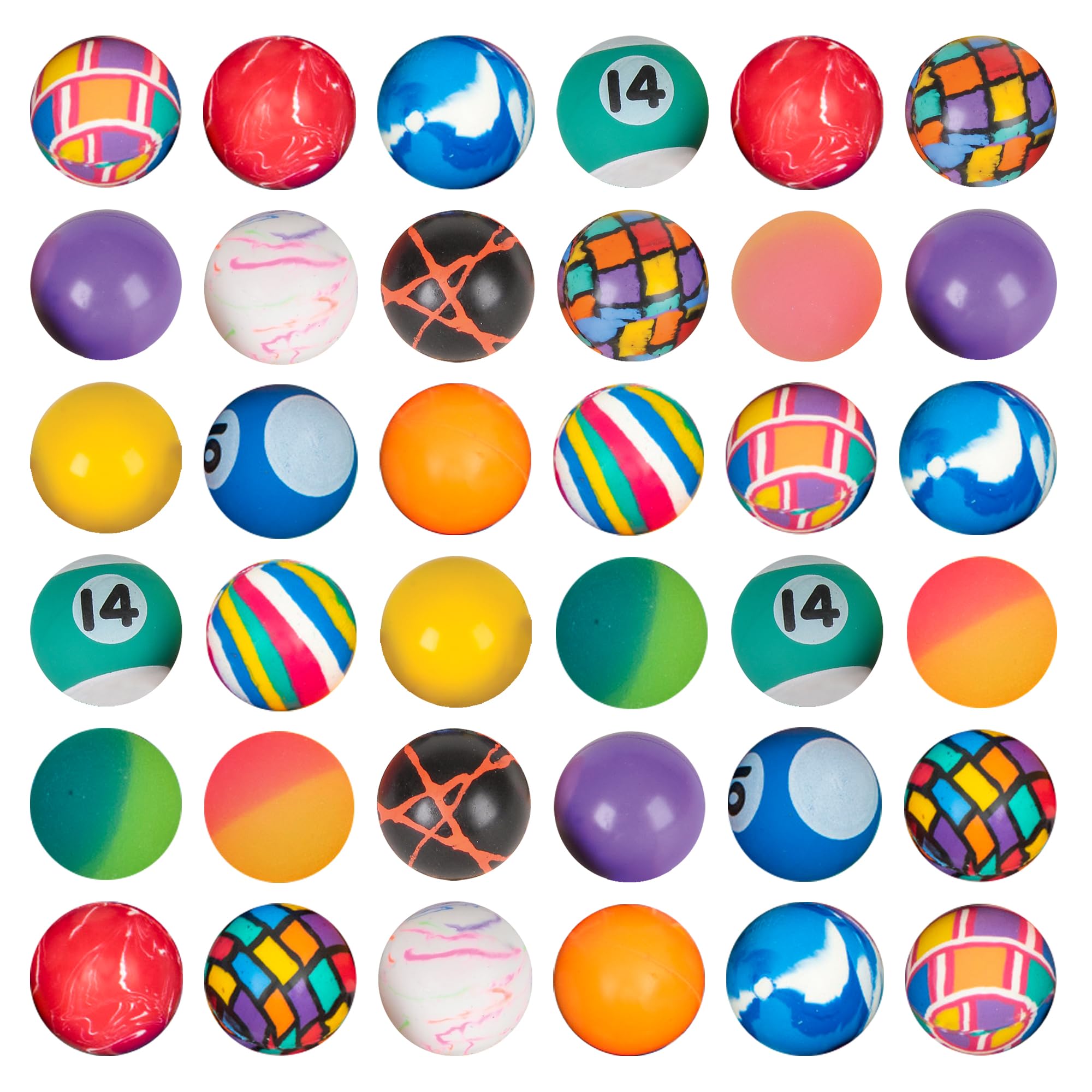 Bedwina Bouncy Balls in Bulk - (1inch/27mm) Hi Bounce Ball Variety Assortment Mix, Colorful and Small Rubber Bouncing Balls for Kids, Pack of 36