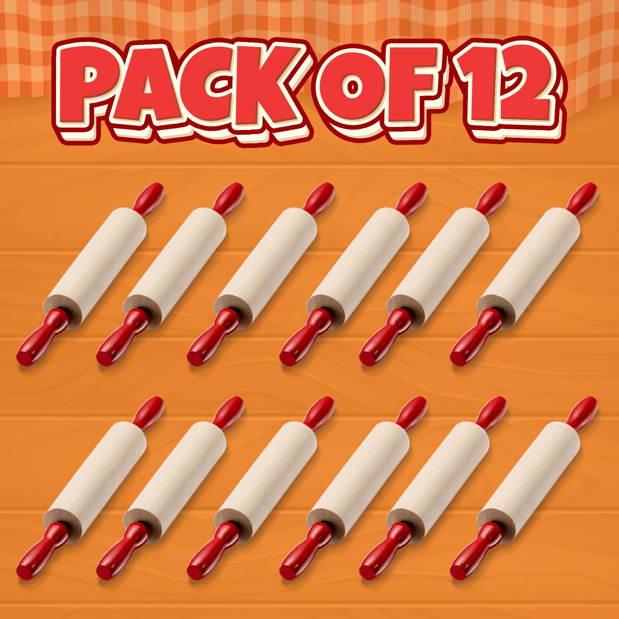 Mini Rolling Pin 7.5 Inch Kids Rolling Pin - (Pack of 6) Set for Play Dough Accessories Small Rolling Pin For Dough - Wood Kids Rolling Pins with Handles for Foods, Accessories