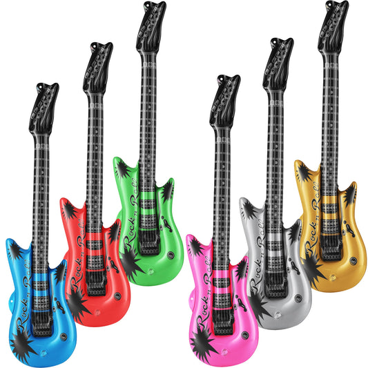 Inflatable Guitars for Kids - (Pack of 12) 36-inch Neon Blow Up Guitar Instruments, Party Favors, Giveaways, DJ-Props, Photo-Booth, Birthdays, Rock Star, Rock and Roll Party Decorations