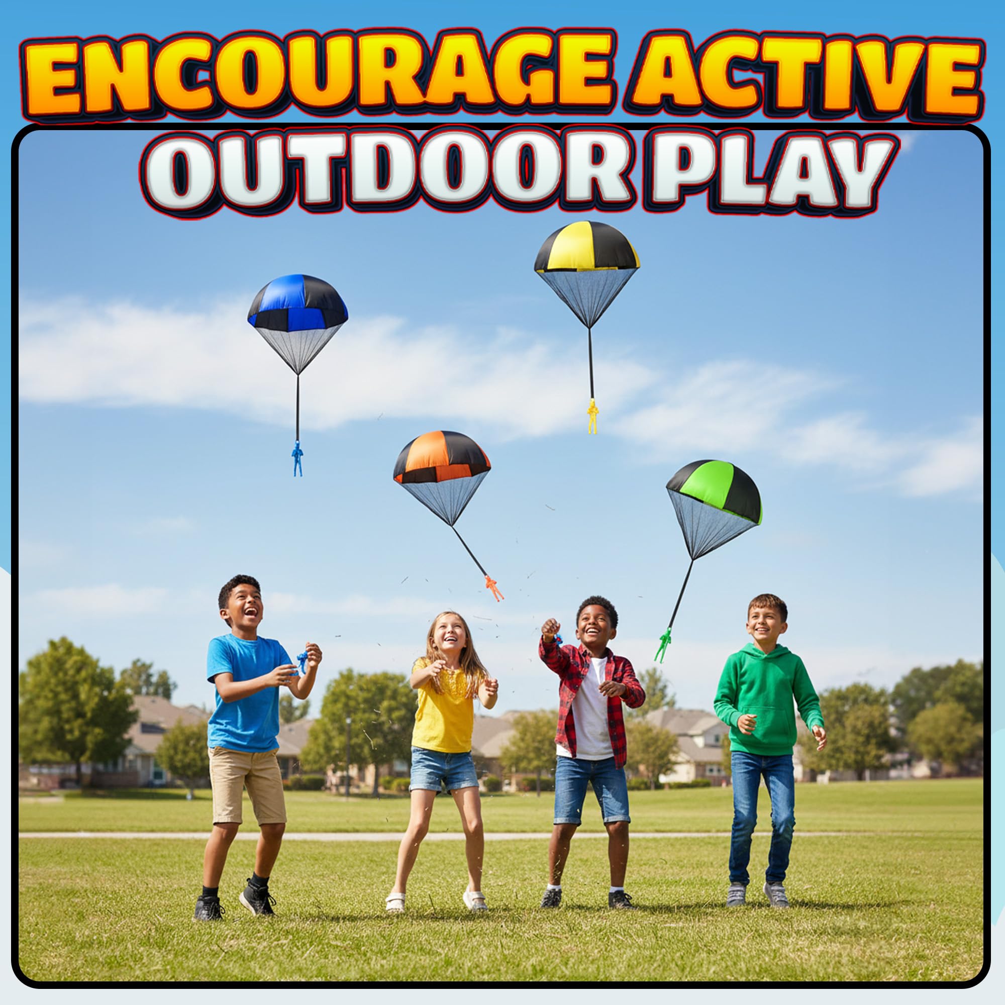 Parachute Men Toys for Kids - (Pack of 4) Police, Army, Firefighter & EMT Figures w/ Tangle-Free Parachutes - Outdoor Flying Toys for Kids, Party Favors, Birthday Gifts for Boys & Girls Ages 3+