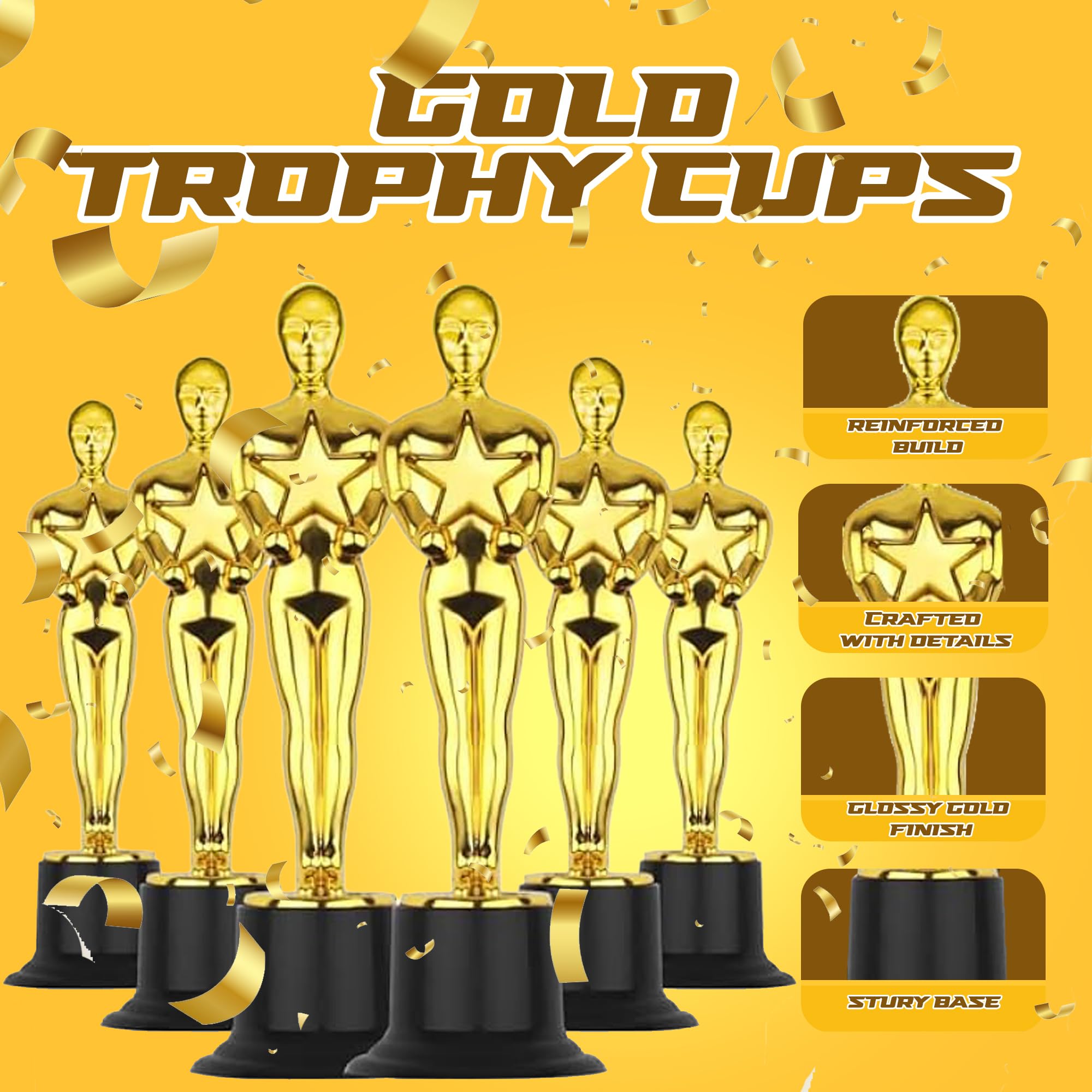 Bedwina 6" Gold Trophy Award Trophies - Bulk Trophies Golden Statues Trophy Award, Party Decorations and for Winners Or Appreciation Gifts Prizes for Adults & Kids