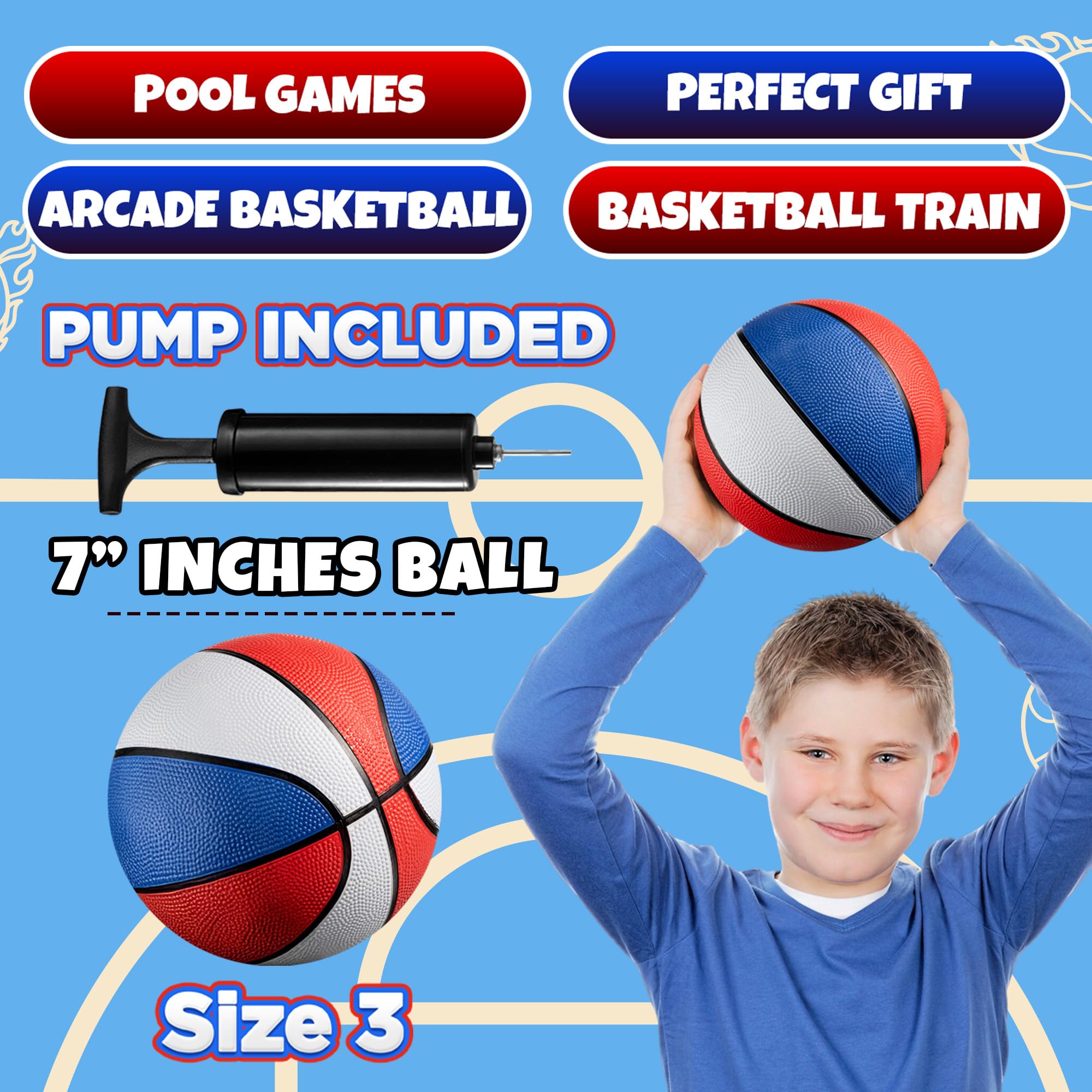 Bedwina Mini Rubber Basketball Balls for Kids - (Pack of 12) 7 Inch, Size 3 - Pool Basketball Hoop Set, Outdoor & Indoor Small Hoops Carnivals, Game Prizes