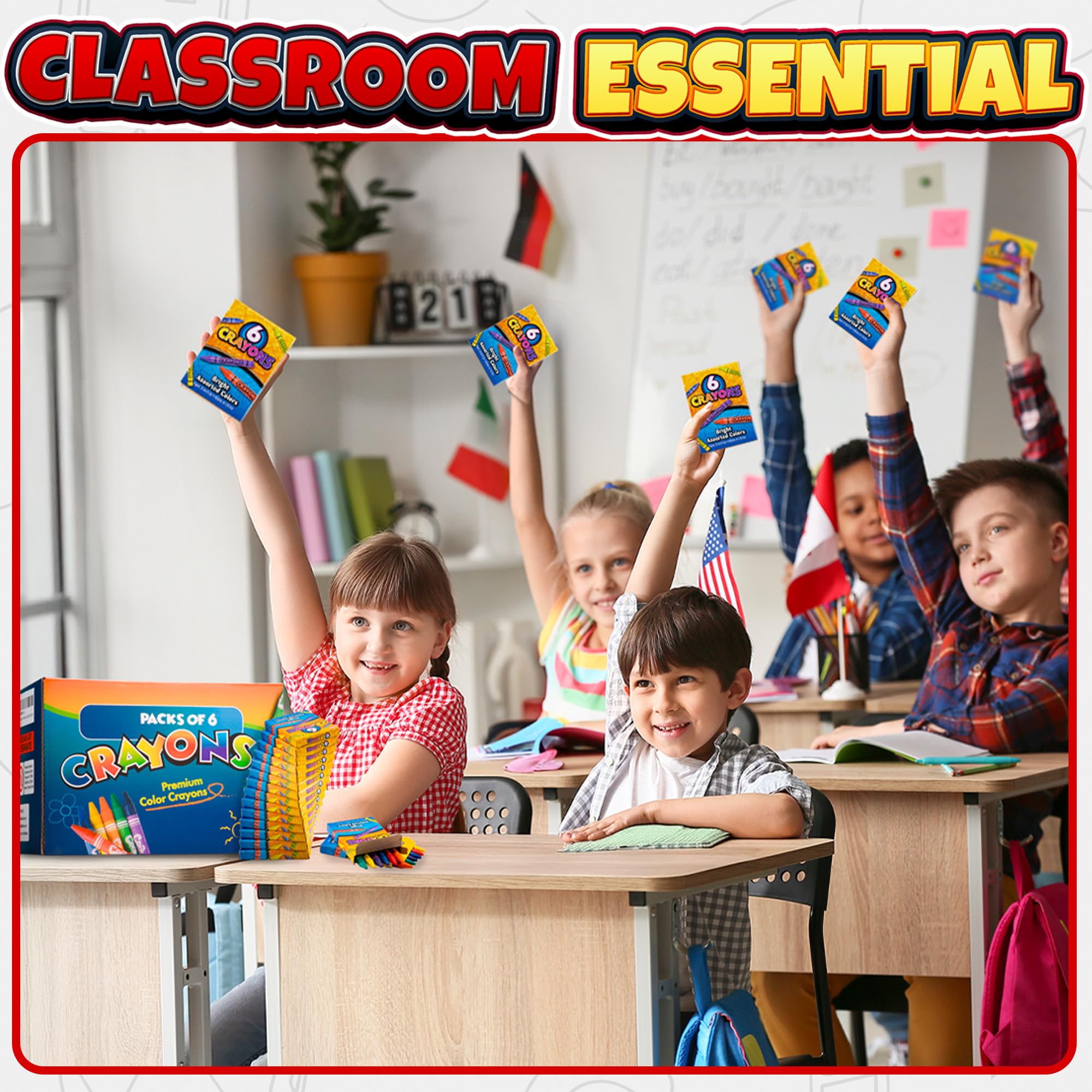 Bedwina Bulk Crayons Case of 480 6-packs Total 2880 Color Crayon Bulk School Supplies For Kids & Toddler, Teachers & Classroom, Nontoxic Travel Crayons Party Favors, Restaurants, Goody Bags Stuffers