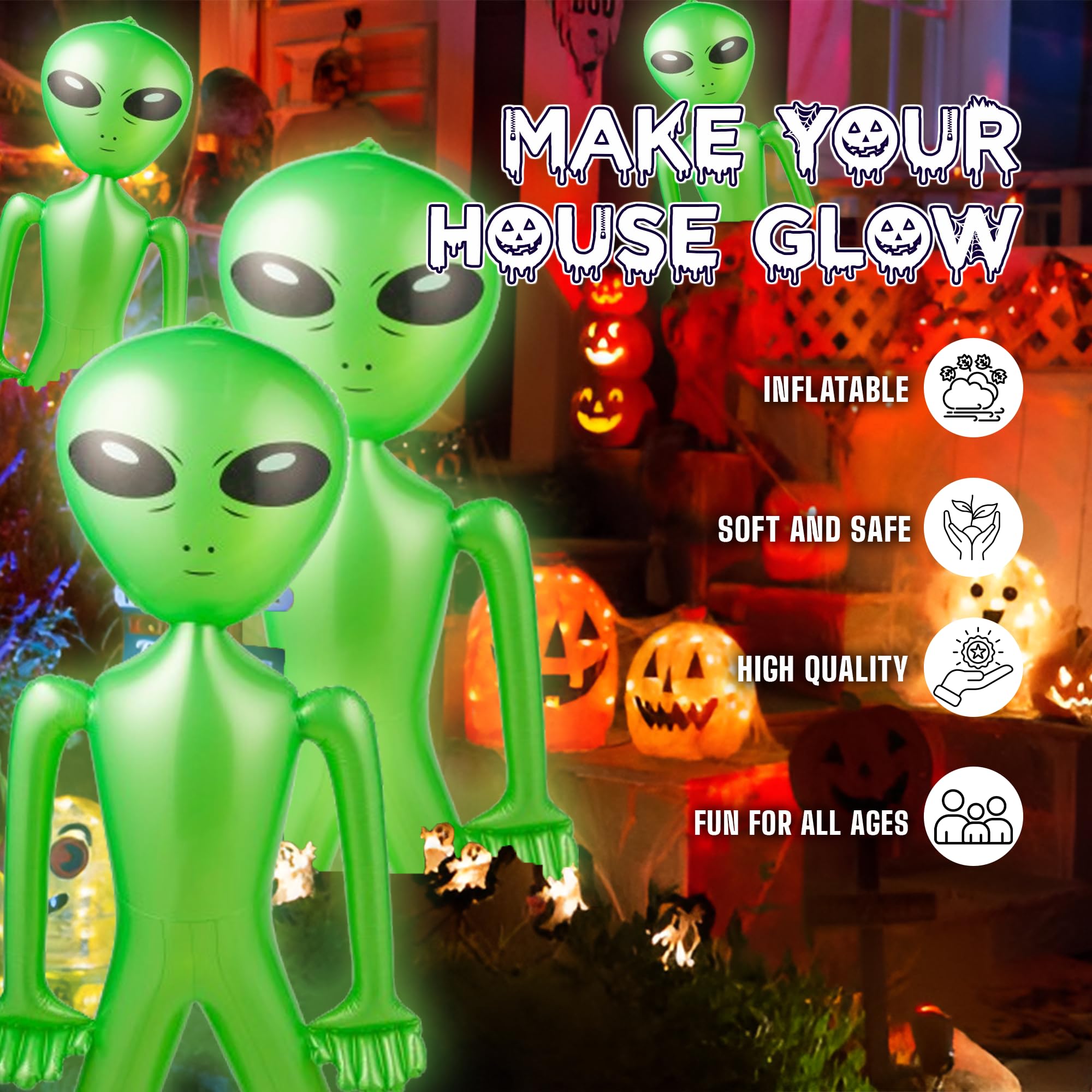 60 Inch (5 Feet) Giant Alien Inflatable - Jumbo Green Alien, for Game Prize, Alien Halloween Decorations Theme Party Favors Photo Prep & Decorations
