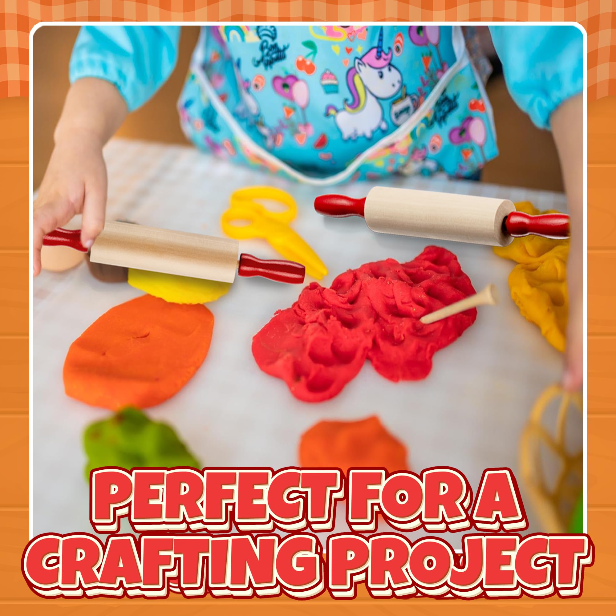 Mini Rolling Pin 7.5 Inch Kids Rolling Pin - (Pack of 6) Set for Play Dough Accessories Small Rolling Pin For Dough - Wood Kids Rolling Pins with Handles for Foods, Accessories