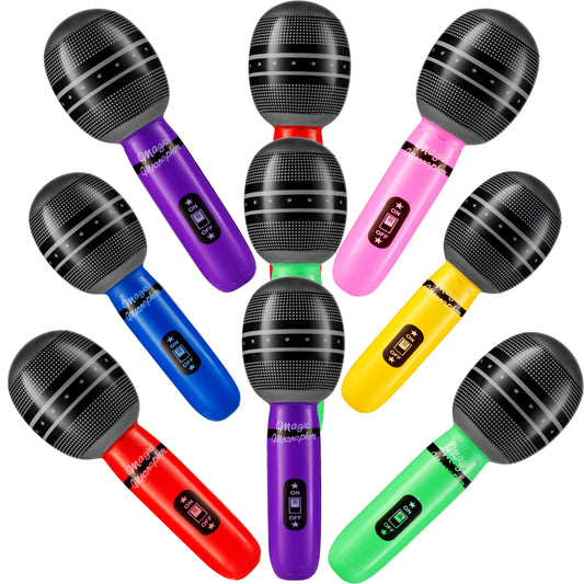 Inflatable Microphones for Parties - (Pack of 12) 10-inch Neon Colors Blow Up Microphone for Kids, Party Favors, Giveaways, DJ-Props, Photo-Booth, Birthdays, Dance, Sing Concert, Karaoke Decorations