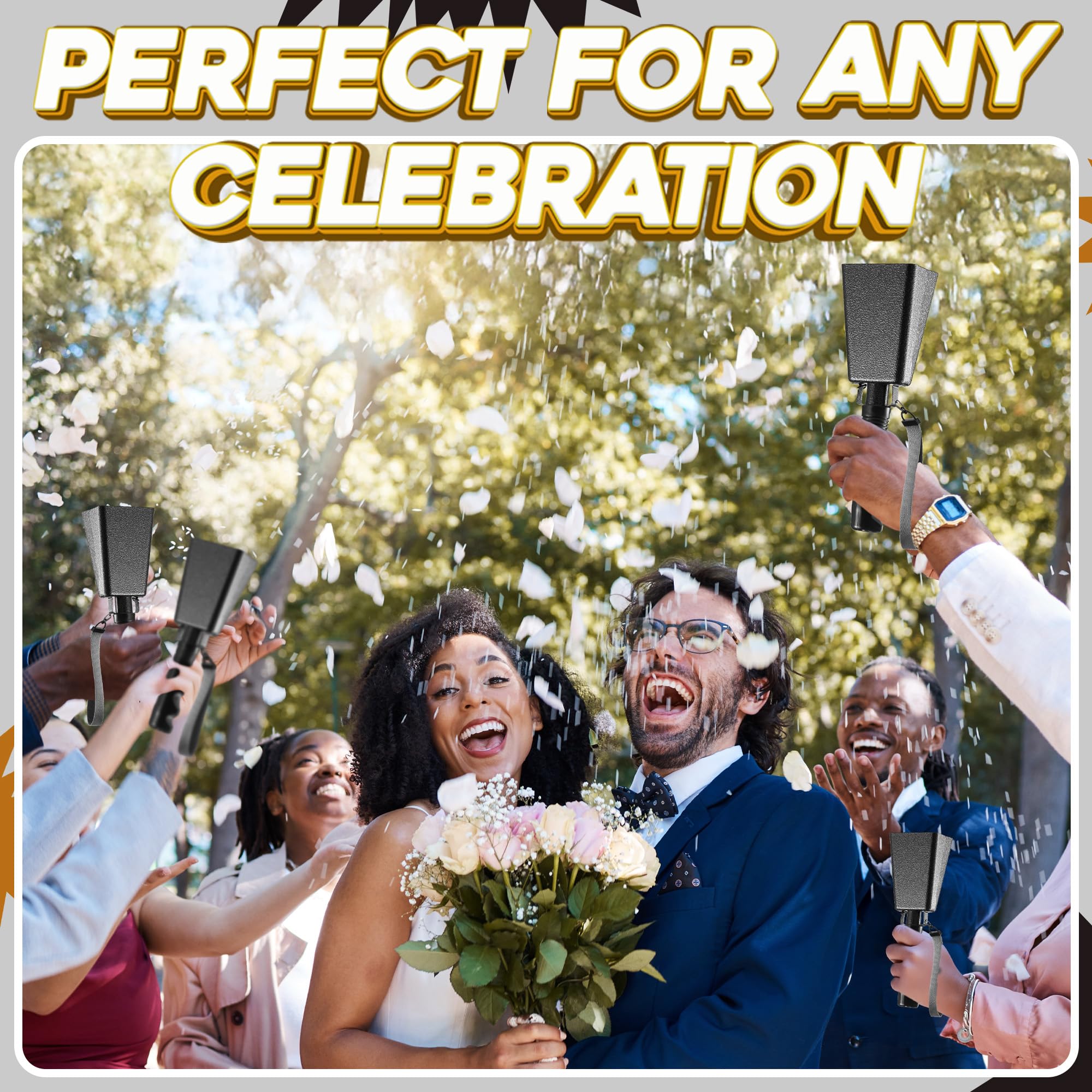 9" Metal Cowbells with Handle - Cow Bells Loud Cheering Noise Makers for Sporting Events, Football Games, School Spirit, Rallies & Celebrations - Black or Copper Percussion Music Instrument