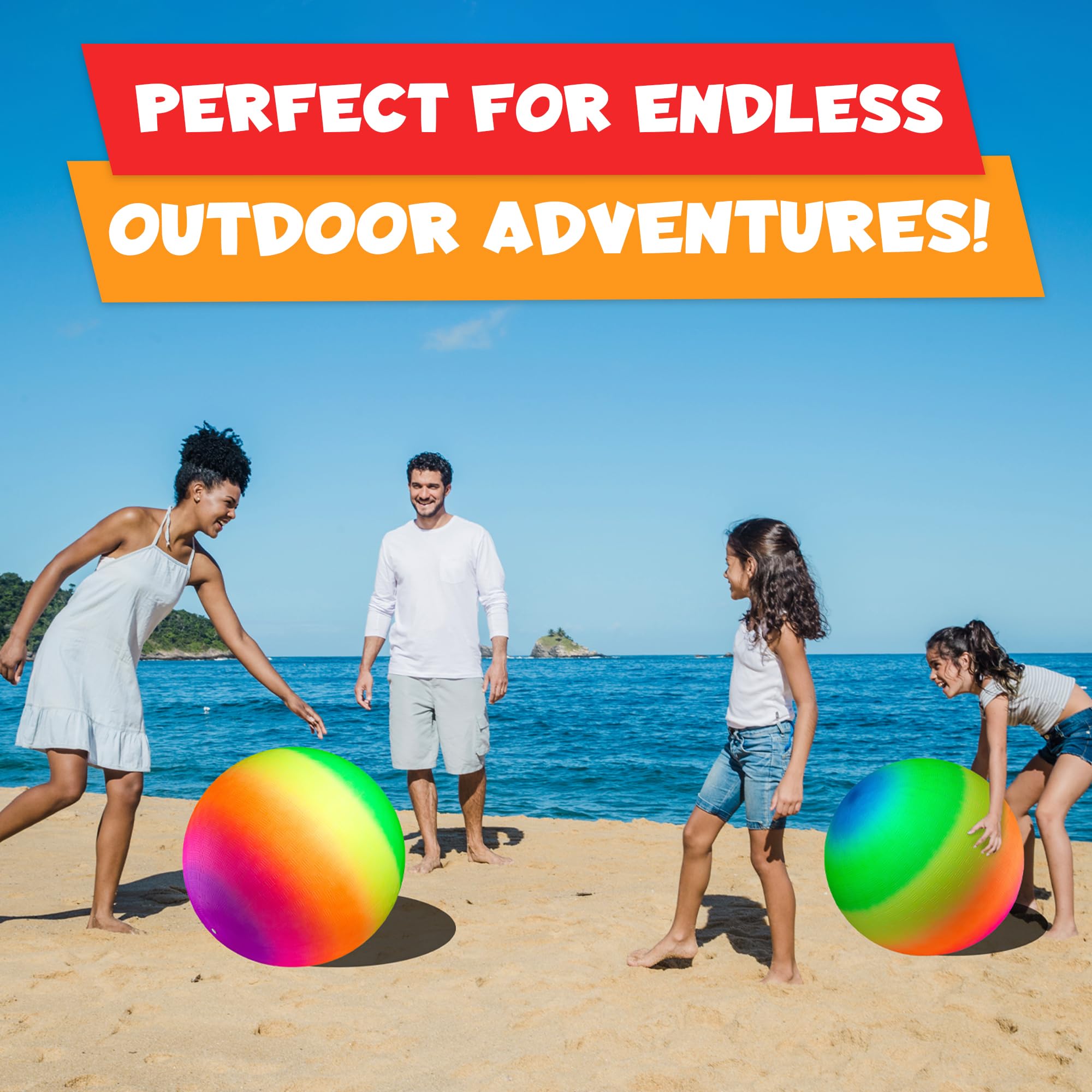 18 Inch Rubber Playground Balls for Kids - (2-Pack) Giant Large Rainbow Inflatable Bouncy Play Ball - Big Size, Kickballs, Fun for Park, Recess, Backyard, Indoor and Outdoor Games with Hand Pump