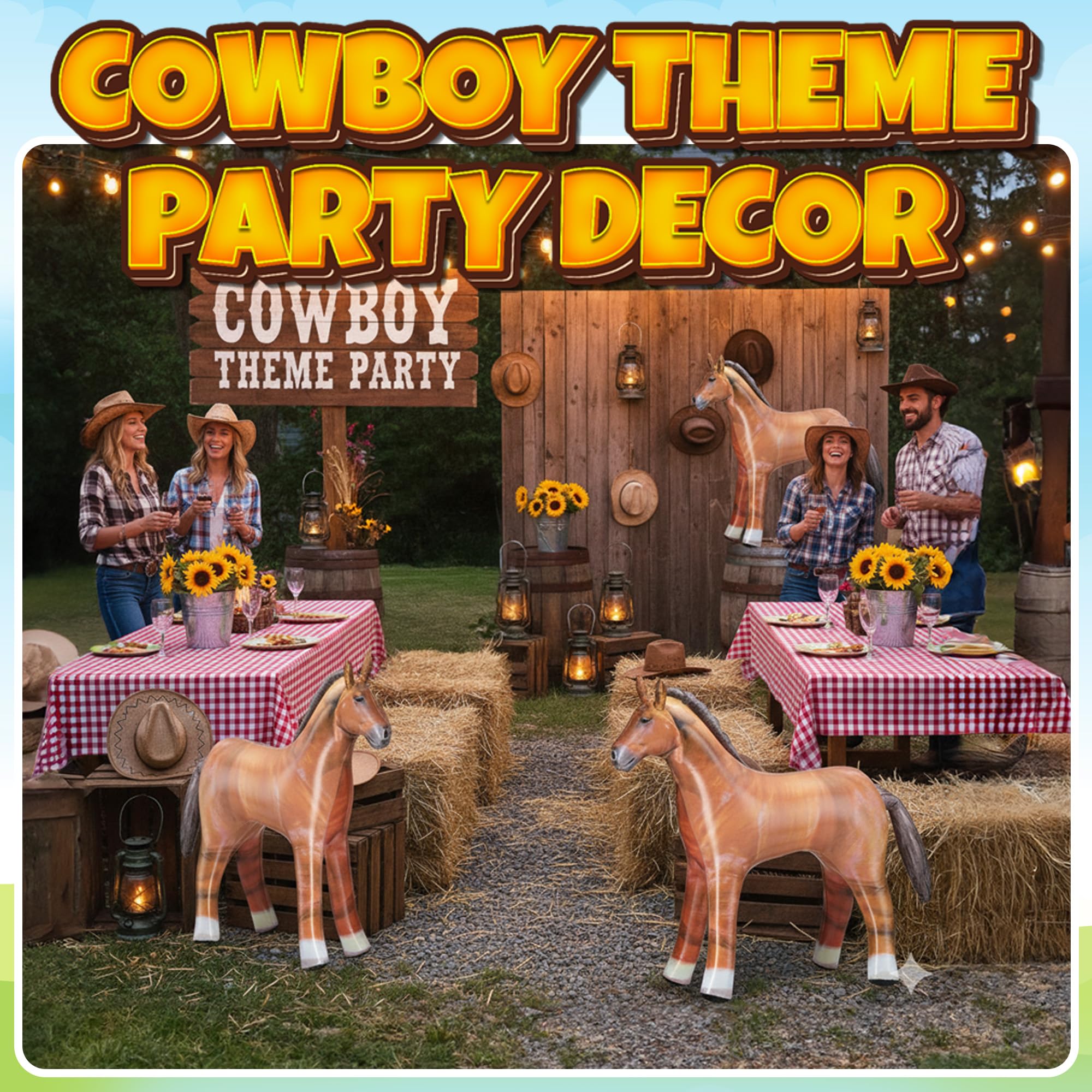 37" Inflatable Horse Decoration - Blow Up Brown Horse Toy for Kids Western, Cowboy, Barnyard, Farm & Rodeo Party Supplies, Birthday, Fall Festivals, Baby Shower, Halloween & Holiday Décor