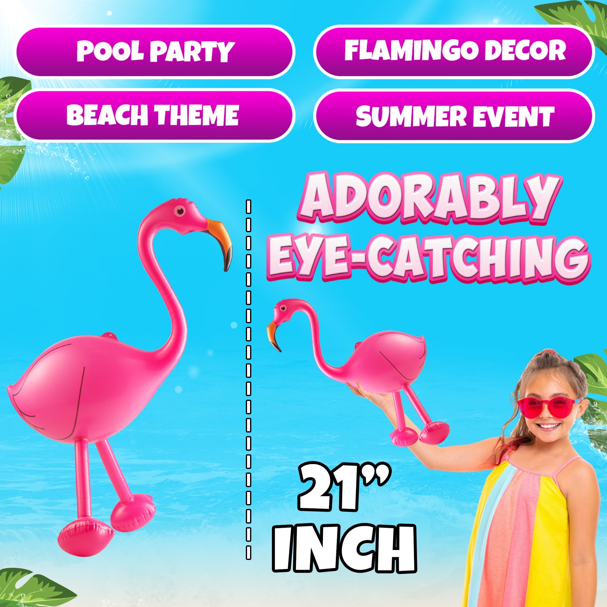 Inflatable Flamingo Party Decorations - (Pack of 3) 28" Tall Large PVC Flamingo Animal Blow-Up Pool Toy for Kids - Summer Outdoor Backyard & Tropical Hawaiian Luau BBQ Party Decor