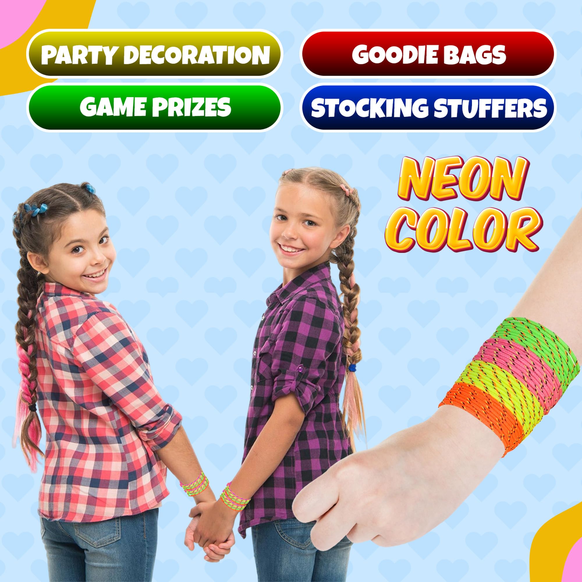 Bedwina Friendship Bracelets for Kids - (Pack of 144) Neon Adjustable Woven Rope Friendship Bracelets Bulk for Girls and Boys - Classroom Prizes for Kids Birthday Party Favors & Goodie Bag Stuffers