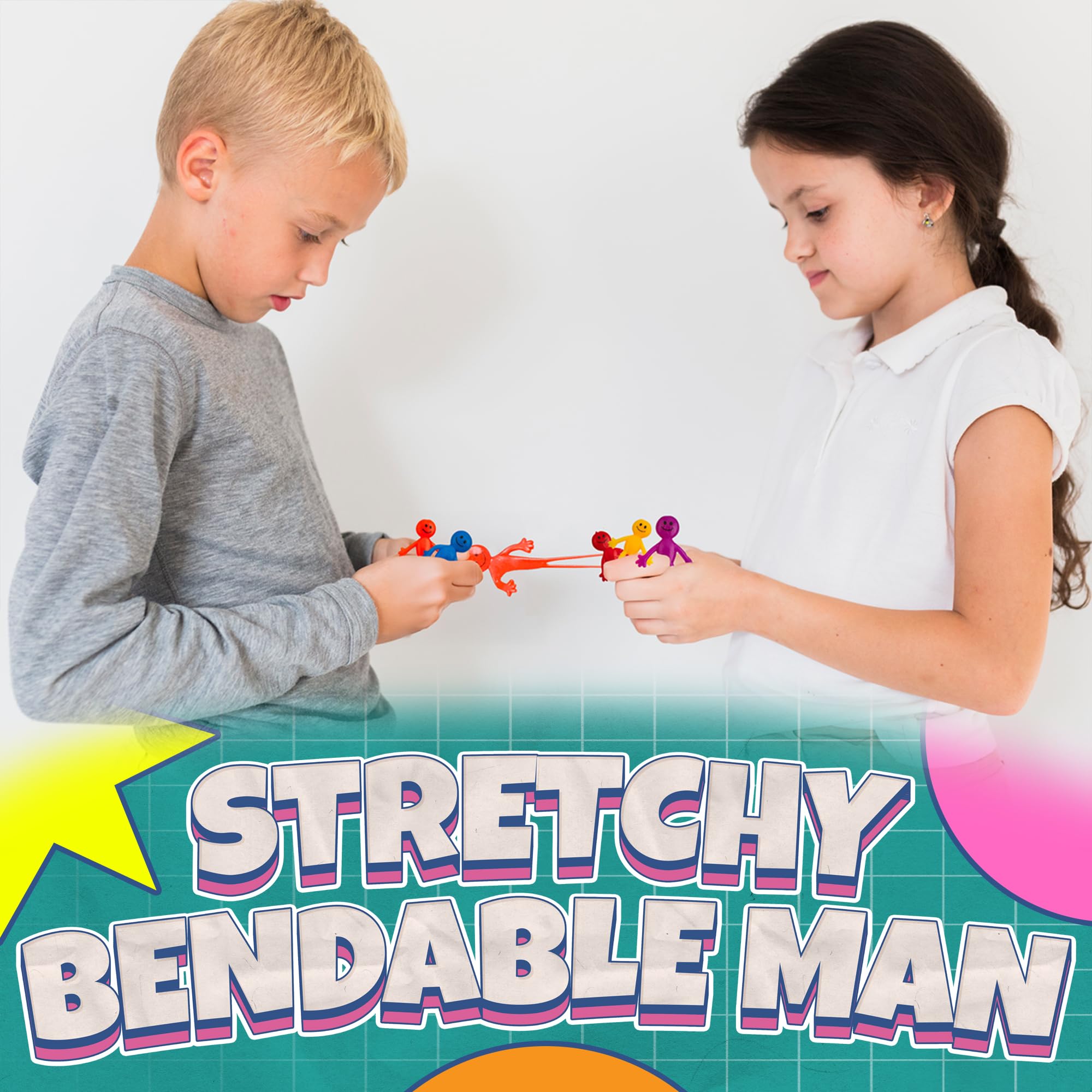 Stretchy Bendable Man (180 Pack) Assorted Fun Colors, A Sticky, Stretchable, Slimy, Gooey Texture, Toy for Stress Anxiety Relief, Great Party Favor, Stocking Stuffer