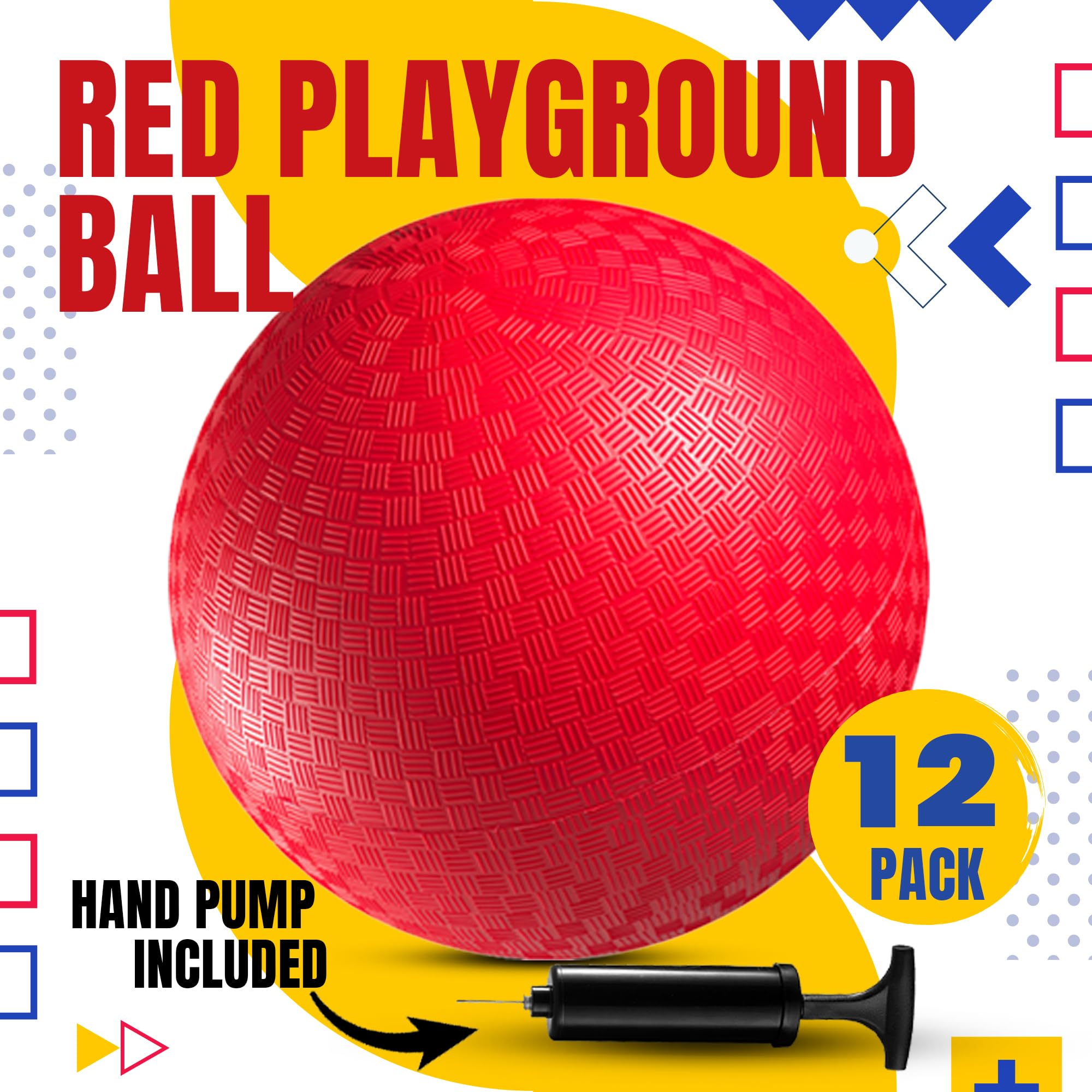 Bedwina Playground Balls Bulk - 8.5 Inch Red Rubber Kickball Bouncy Inflatable Balls for Kids & Adults w/Hand Pump, Indoor & Outdoor Games, Kickballs, Dodgeball, Four Square, and More