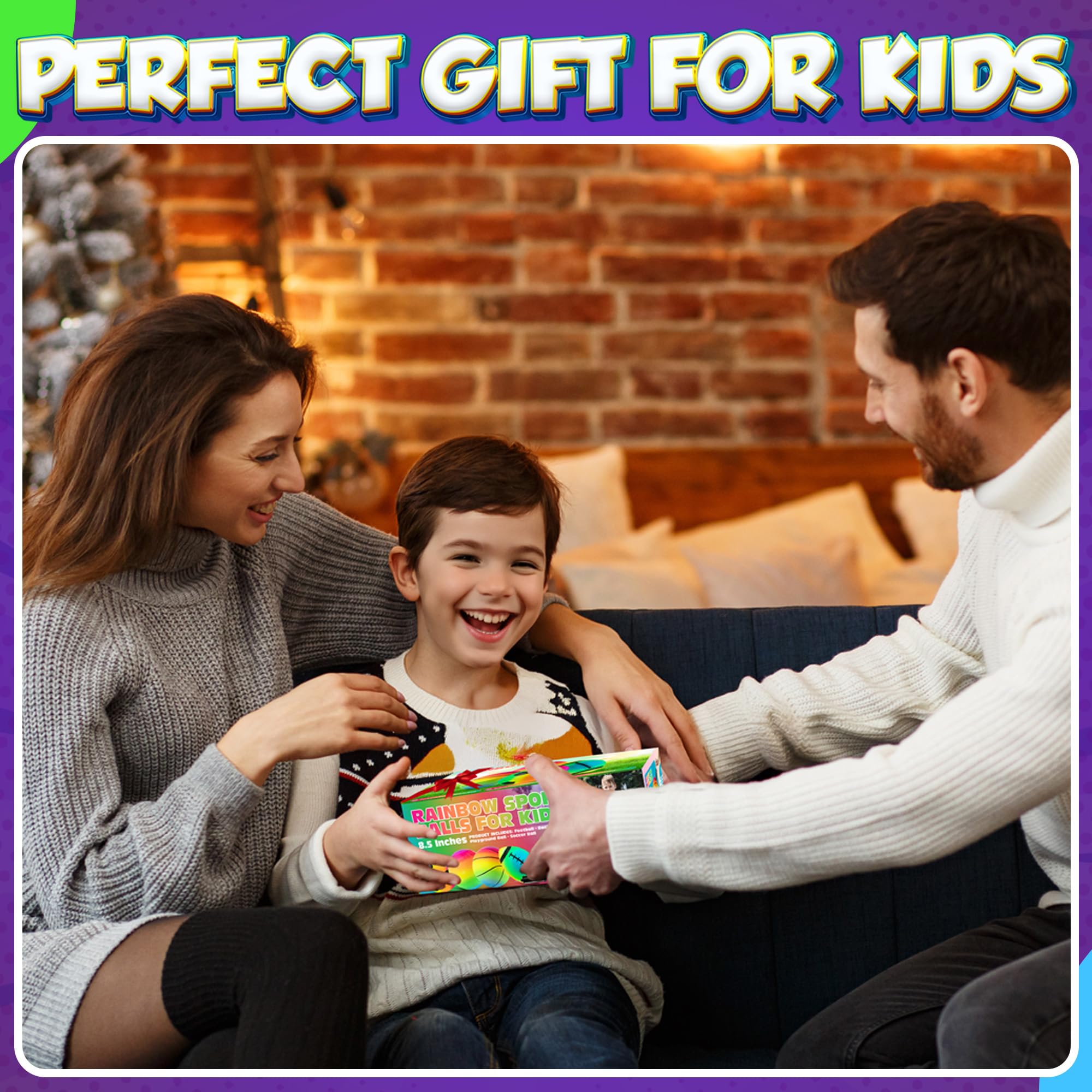 Rainbow Sports Balls for Kids & Toddlers - (Pack of 4) 8.5-Inch Neon Sport Ball Set Includes Football, Soccer, Basketball, & Playground Balls, Inflatable Indoor & Outdoor Fun Toys - Hand Pump Included