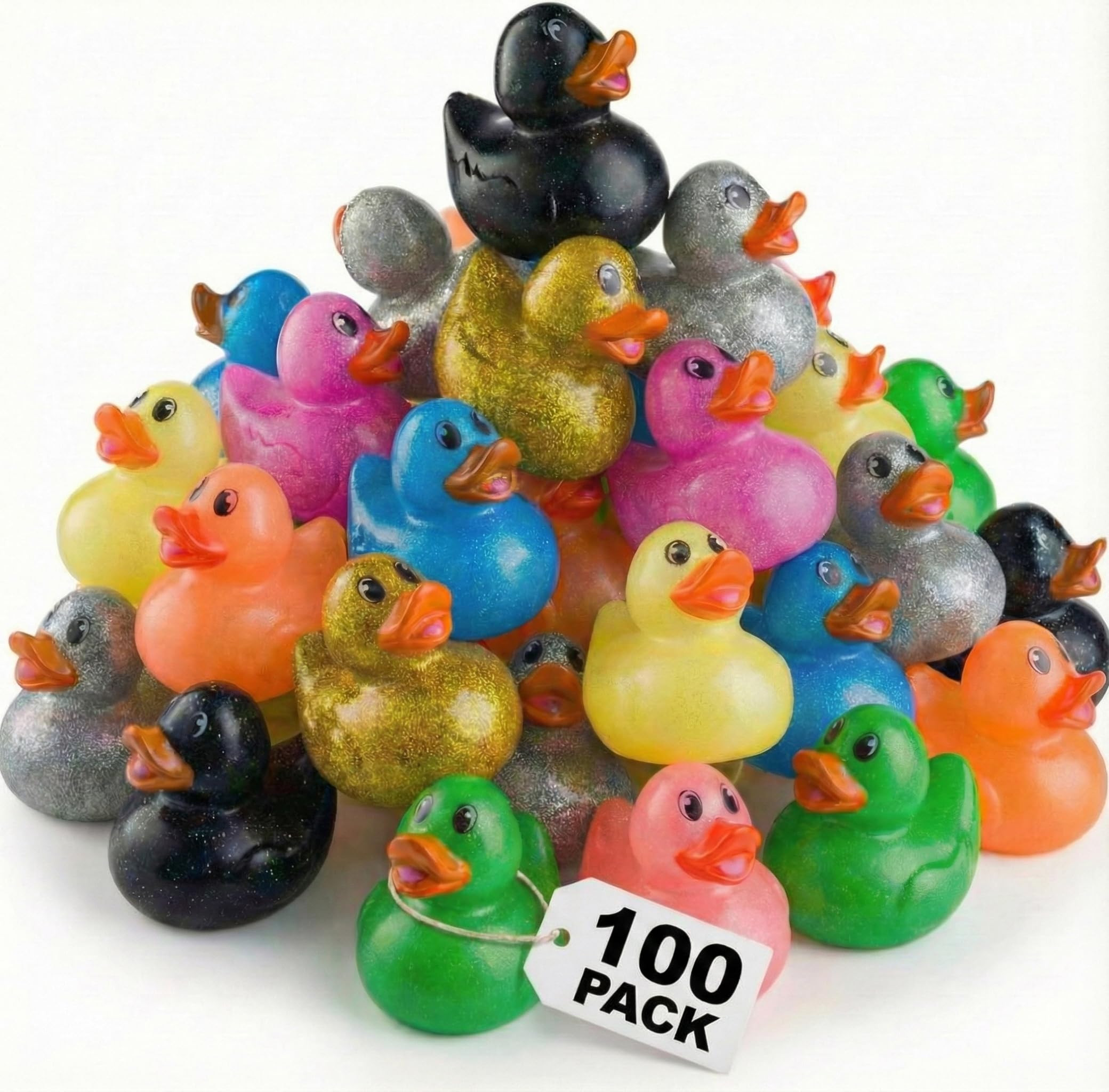 Bedwina Glitter Rubber Ducks in Bulk, Jeep Ducks for Ducking and Cruise Gifts, Kids Bath Toys, Mini Floating Rubber Duckies - Party Favors, Bulk Toys for Kids, Pool, Birthday, Decor - 100 Count