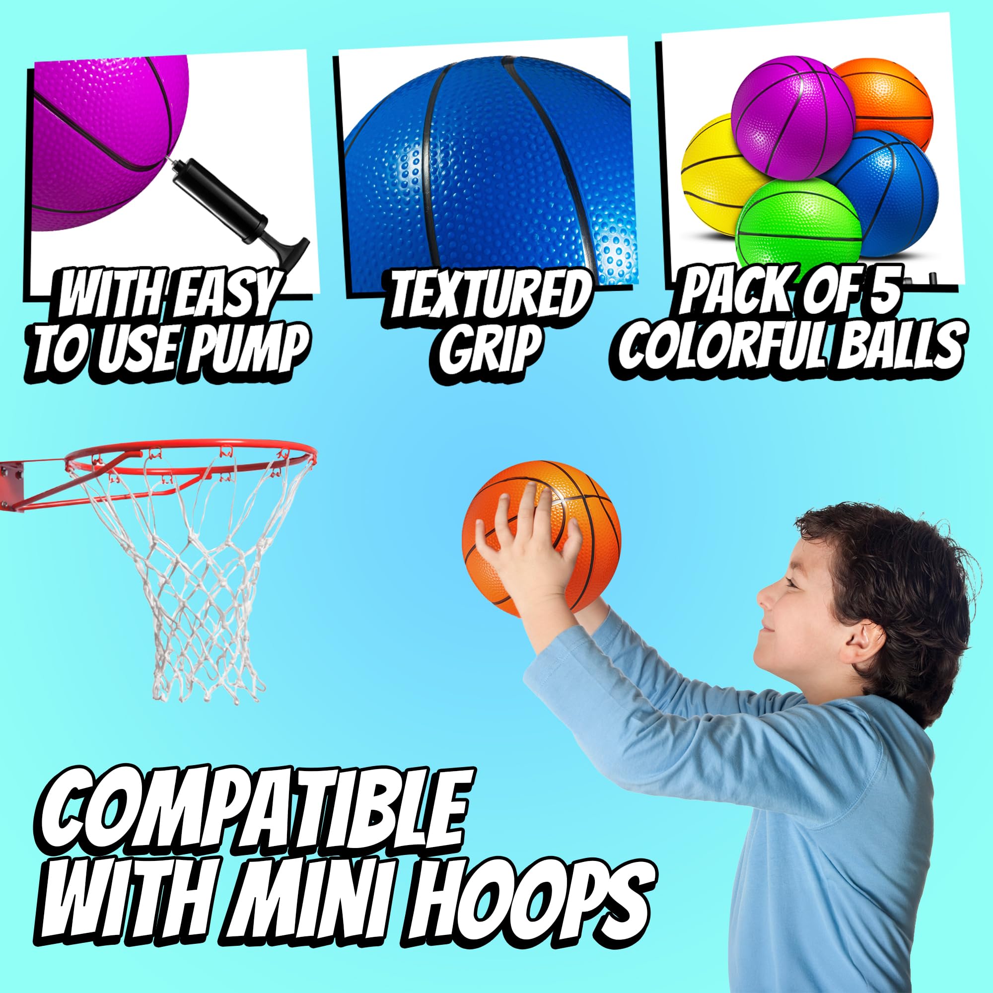 Bedwina Mini Basketball - 6 Inch (Pack of 5) - Mini Hoop Small Kids Basketball Set, Indoor & Outdoor, Bright Colorful Balls for Hoops & Pool Parties - Party Favors, Game Prizes