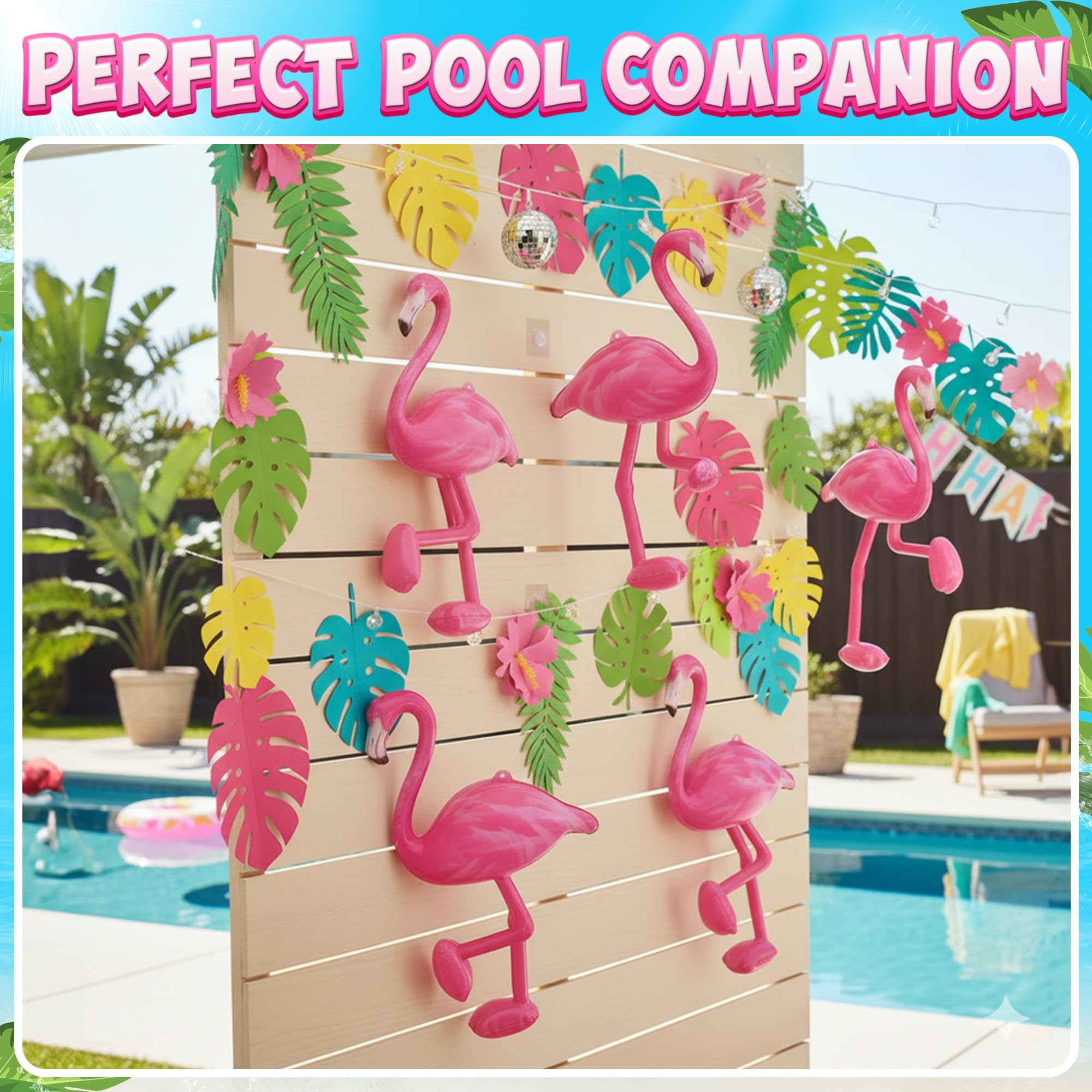 Inflatable Pink Flamingo Party Decorations - (3 Pack) 28" Large Blow-Up Flamingos, Realistic Animal Design, Summer Hawaiian Luau, BBQ, Birthday Party Decor, Pool Float Toys Indoor & Outdoor