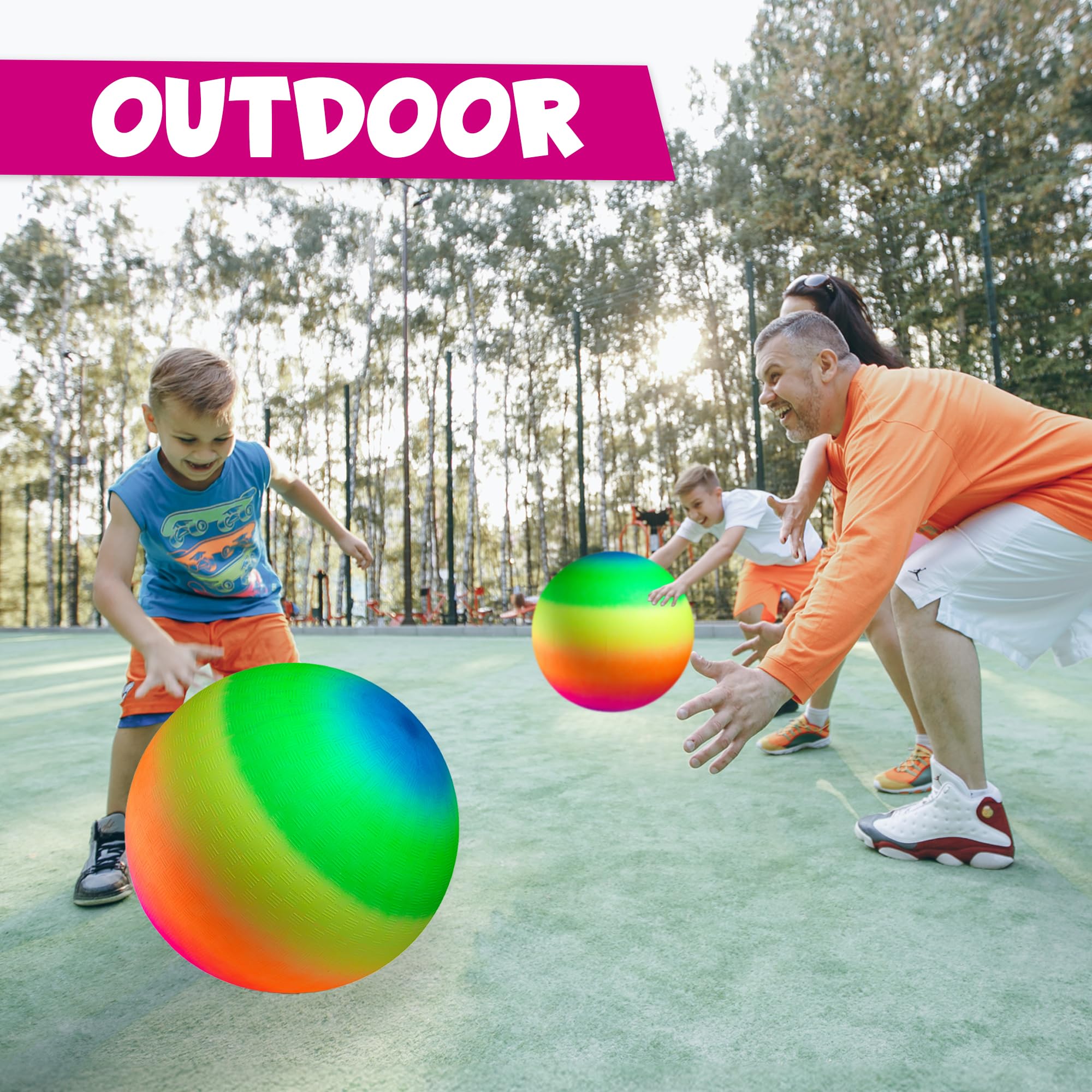 18 Inch Rubber Playground Balls for Kids - (2-Pack) Giant Large Rainbow Inflatable Bouncy Play Ball - Big Size, Kickballs, Fun for Park, Recess, Backyard, Indoor and Outdoor Games with Hand Pump