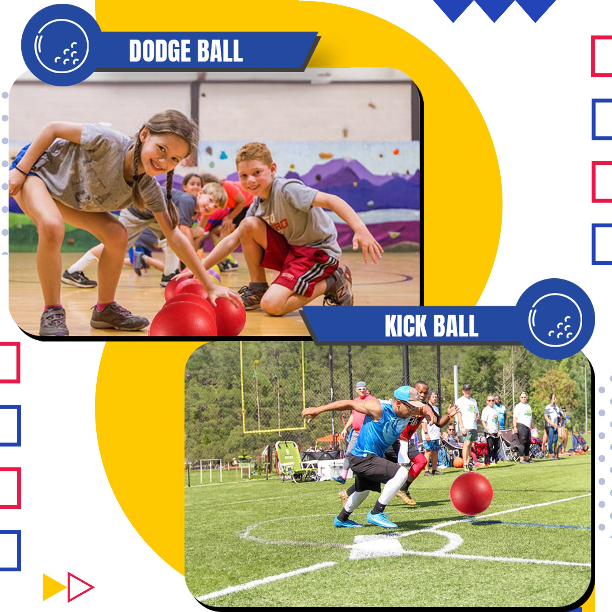Bedwina 4-Pack Playground Balls Bulk - 8.5 Inch Red Rubber Kickball Bouncy Inflatable Balls for Kids & Adults w/Hand Pump, Indoor & Outdoor Games, Kickballs, Dodgeball, Four Square, and More