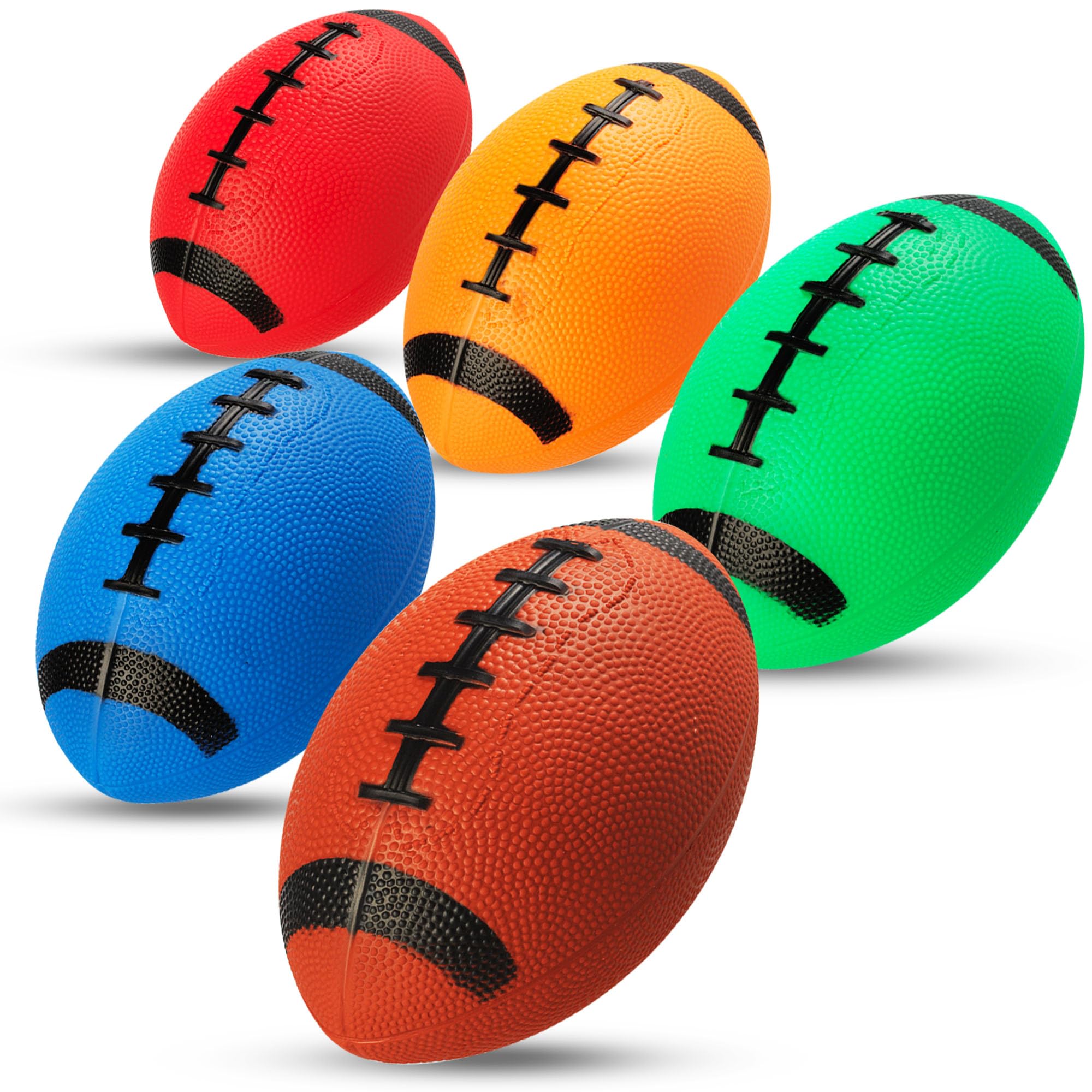 6-Inch Mini Footballs for Kids (Pack of 5) - Inflatable PVC Football Toys for Boys & Girls w/ Hand Pump, Easy to Grip Small Sports Balls for Backyard, Recess, Party Favor, Indoor/Outdoor, Colorful