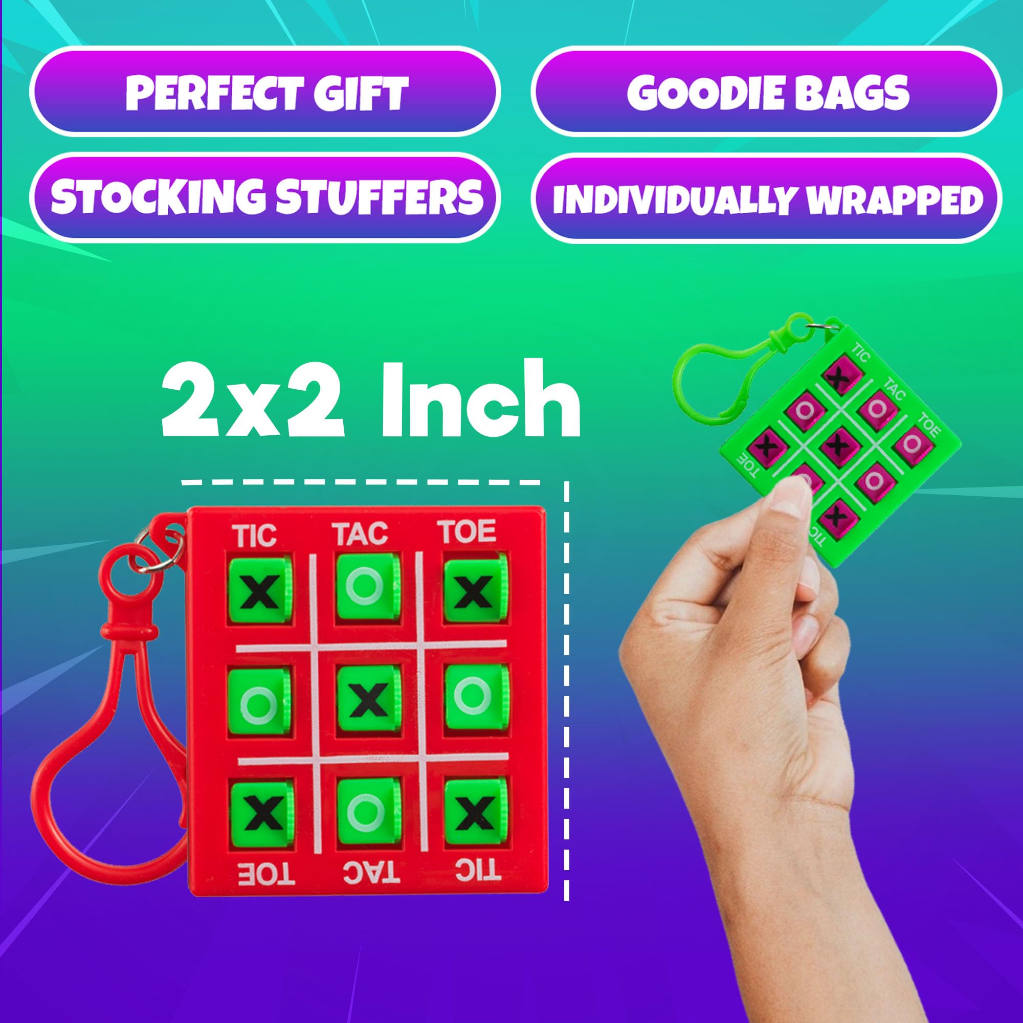 24 Mini Tic Tac Toe Games - Party Favors for Kids 3-5 and Up - 2-Inch Travel Size - Tic-Tac-Toe Keychain Game for Boys & Girls - Goody Bag Stuffers, Classroom Prizes, Valentine's Day, Birthday Gifts