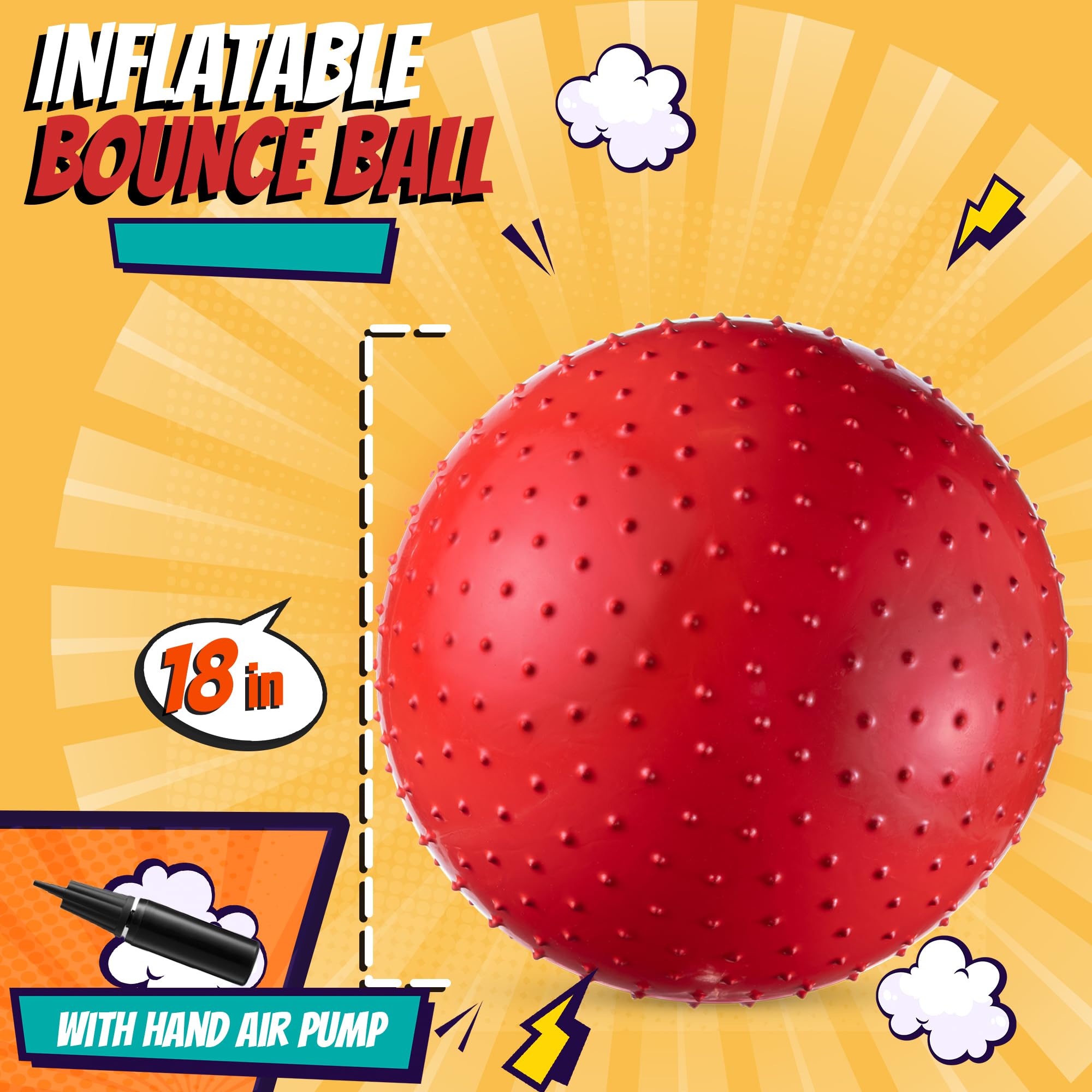 18-Inch Big Balls for Toddlers and Kids - Pack of 40 Inflatable Giant Balls for Kids with Hand Air Pump, Big Bouncy, Sensory Play, Stress Toy, Knobby, Large Playground, Recess, Games for Children