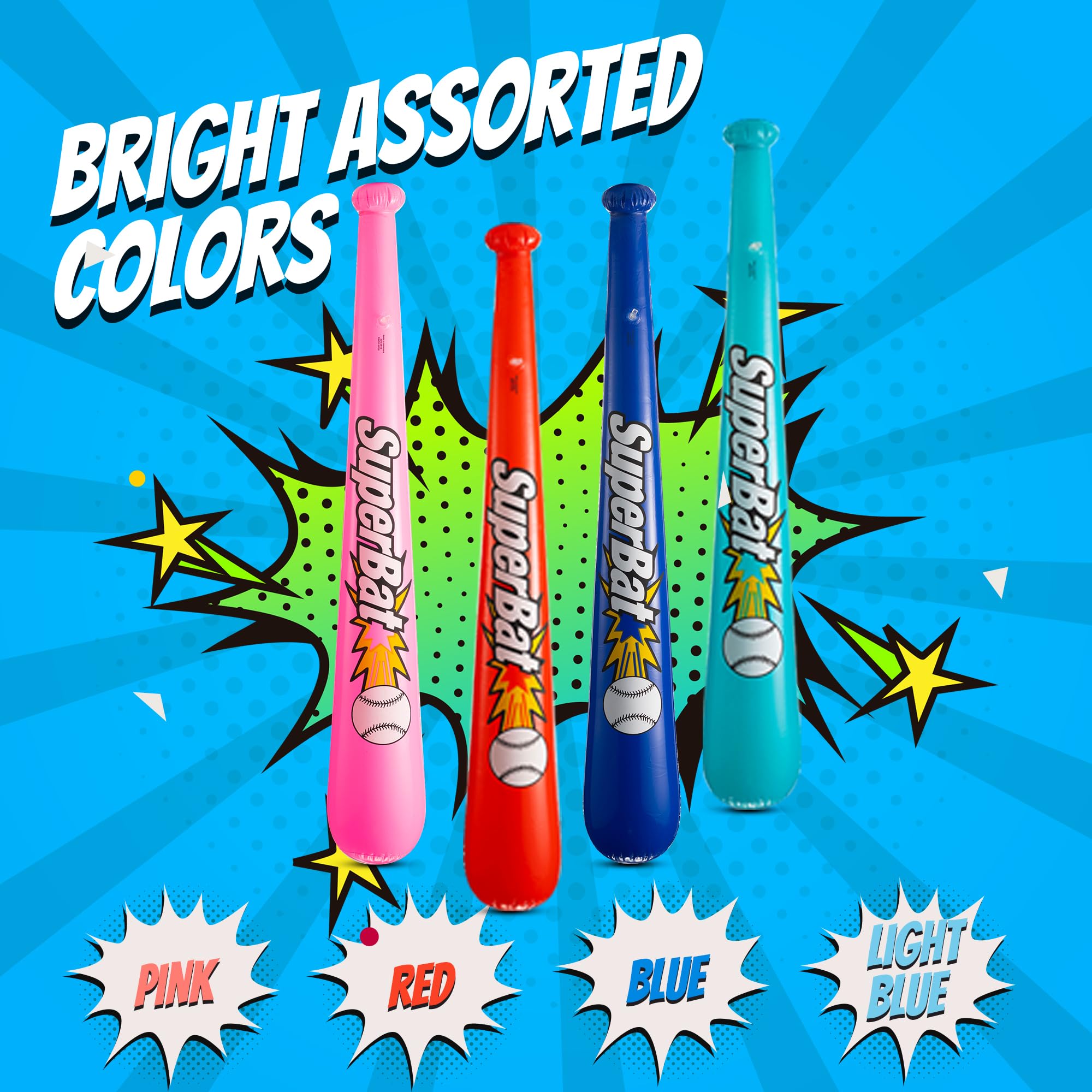 Bedwina Inflatable Baseball Bats in Bulk - (Pack of 12) - Giant 42 Inch Baseball Party Favors for Kids, Sports Theme Toy Party Supplies and Birthday Party Decorations