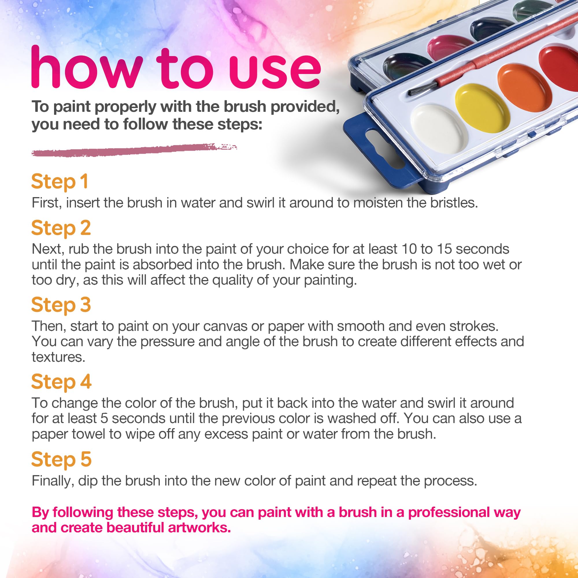 Bedwina Watercolor Paint Set- Bulk of 60 Sets - 8 Water Color Washable Paints, Palette Tray and Painting Brush, for Art Schools and Paint Party Supplies