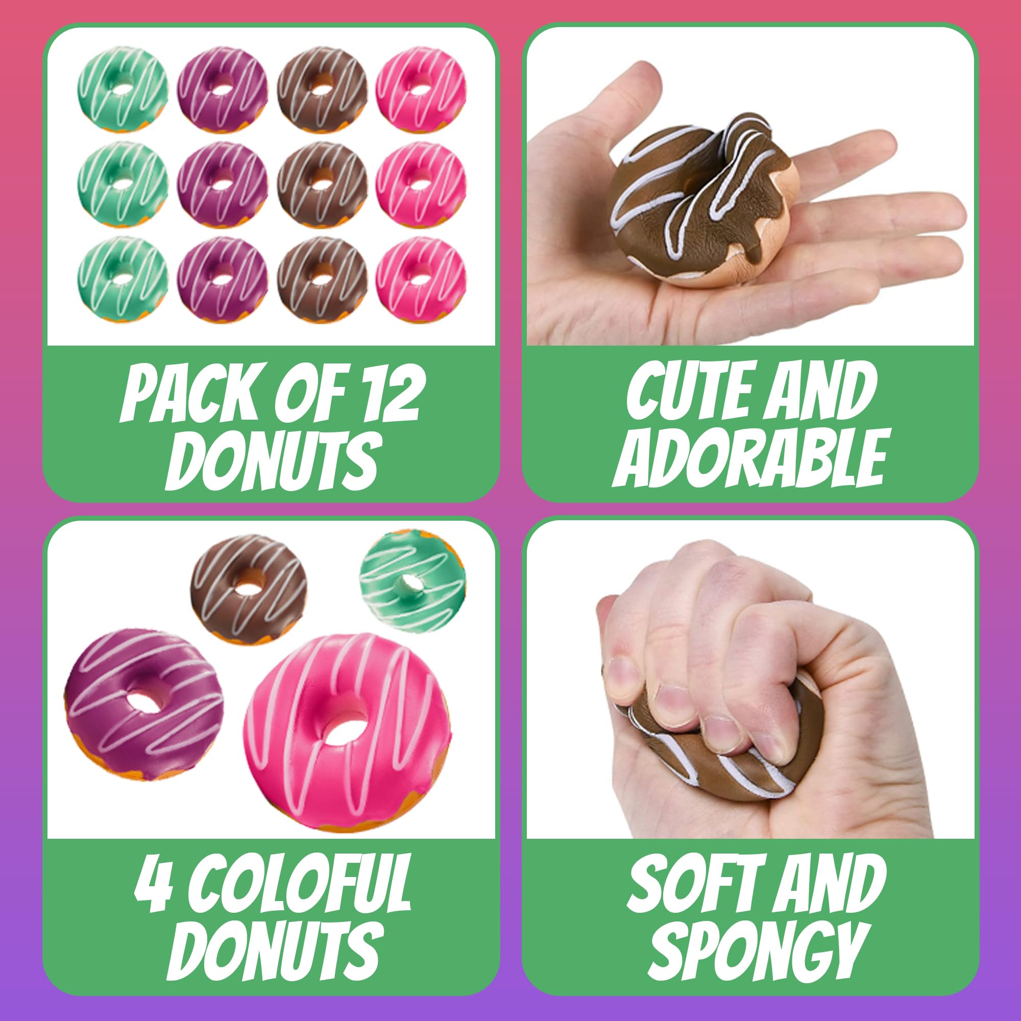 Donut Squishies Party Supplies (12 Pack ) 3 Inch Slow Rising Squishy Fake Donuts Squishy Toys Donuts for Kids, Squeeze Ball and Stress Relief, Great Donut Party Decorations and Birthday Party Favor
