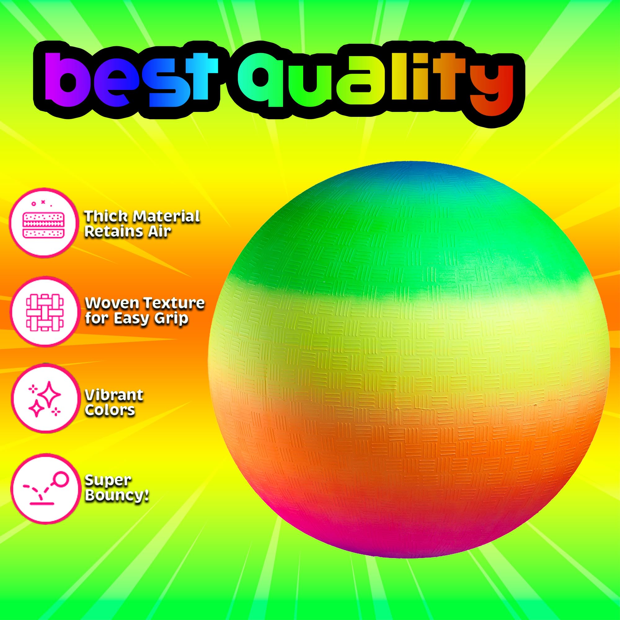 Bedwina Rainbow Playground Balls - 8.5Inch - Rubber Bouncy Inflatable Balls for Kids and Adults, Indoor and Outdoor Games, Kickball, Dodgeball, Four Square, Dodge Ball, Handball