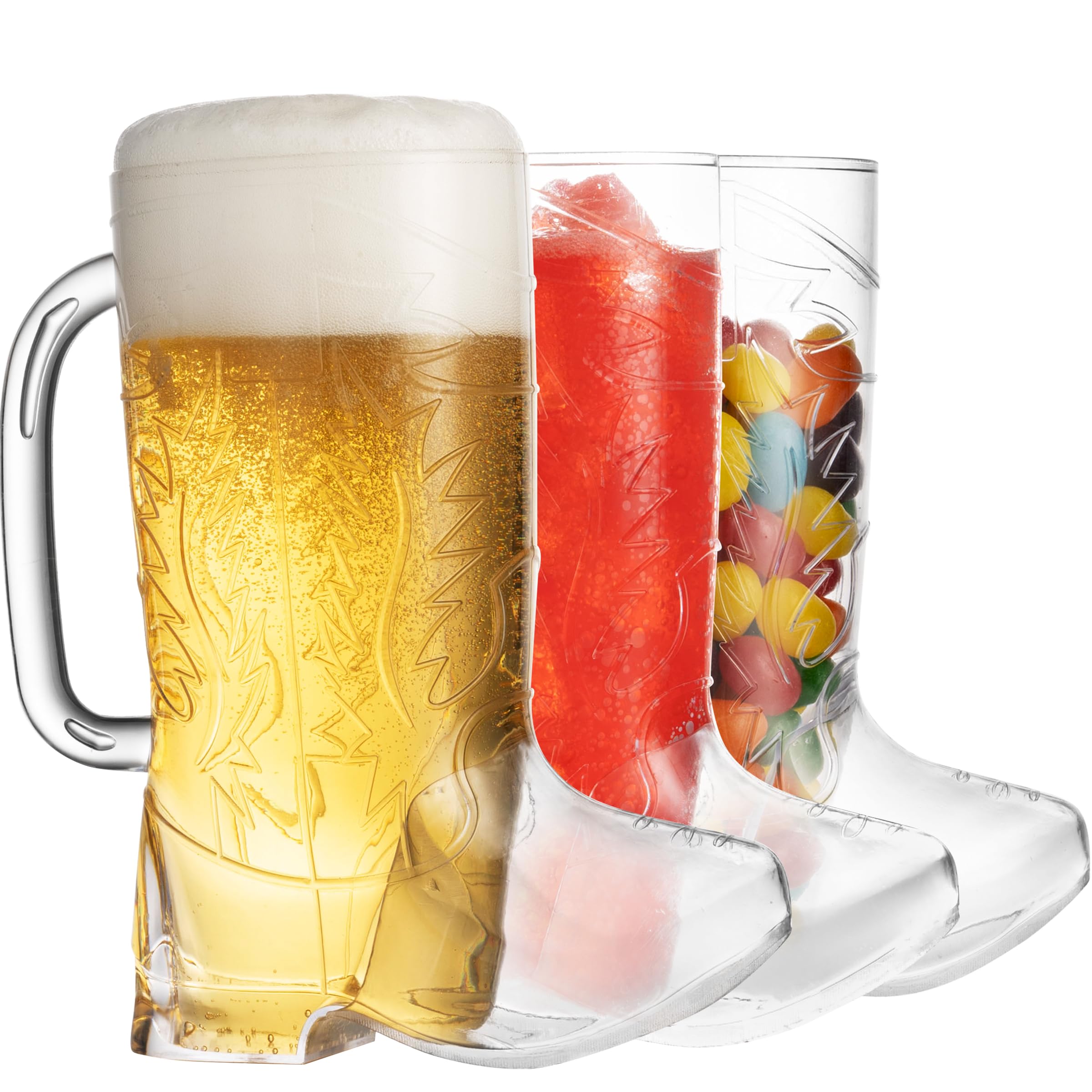 JoyServe Cowboy Boot Cups - 17oz Cowboy and Cowgirl Drink Mugs, Reusable BPA-Free Plastic Mug with Handle for Western Themed Rodeo Birthday Party Decorations and Supplies