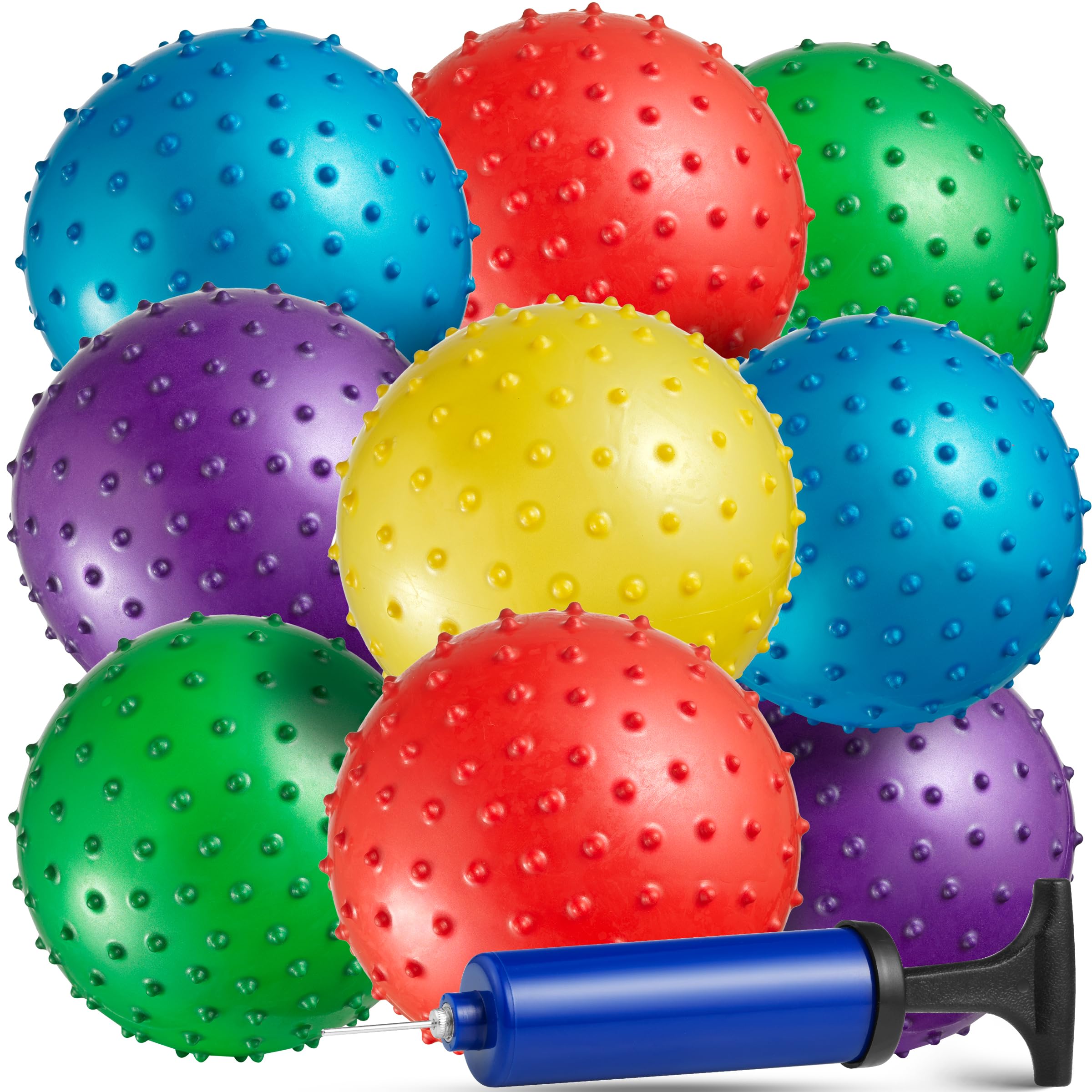 Bedwina Sensory Balls and Spiky Massage Stress Balls with Pump, Bouncy Party Favors, Stocking Stuffers for Kids, Toddlers