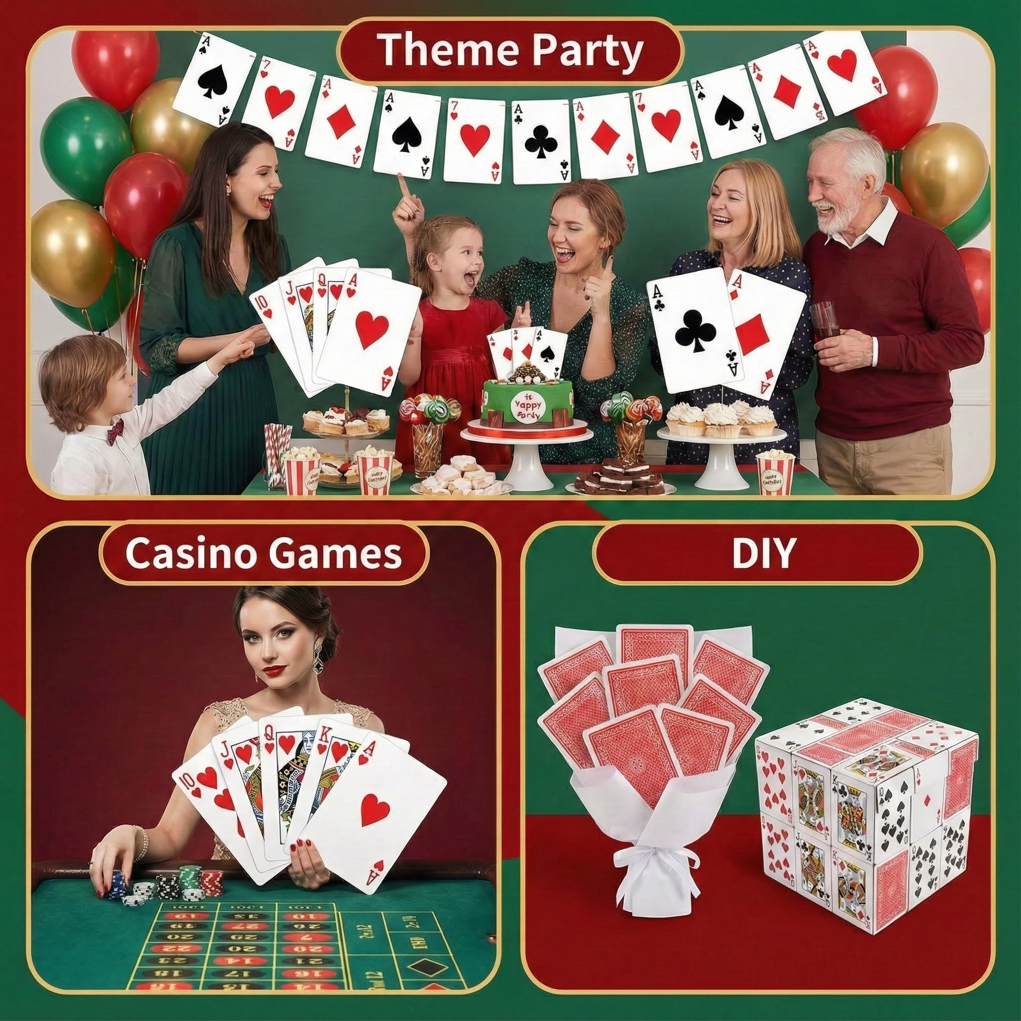 Bedwina Giant Jumbo Playing Cards, Large Print Playing Cards for Seniors, Kids, Adults - Funny Deck of Professional Poker Giant Card Games, Casino Theme Party Decorations, Low Vision Gift - 5X7 Inch
