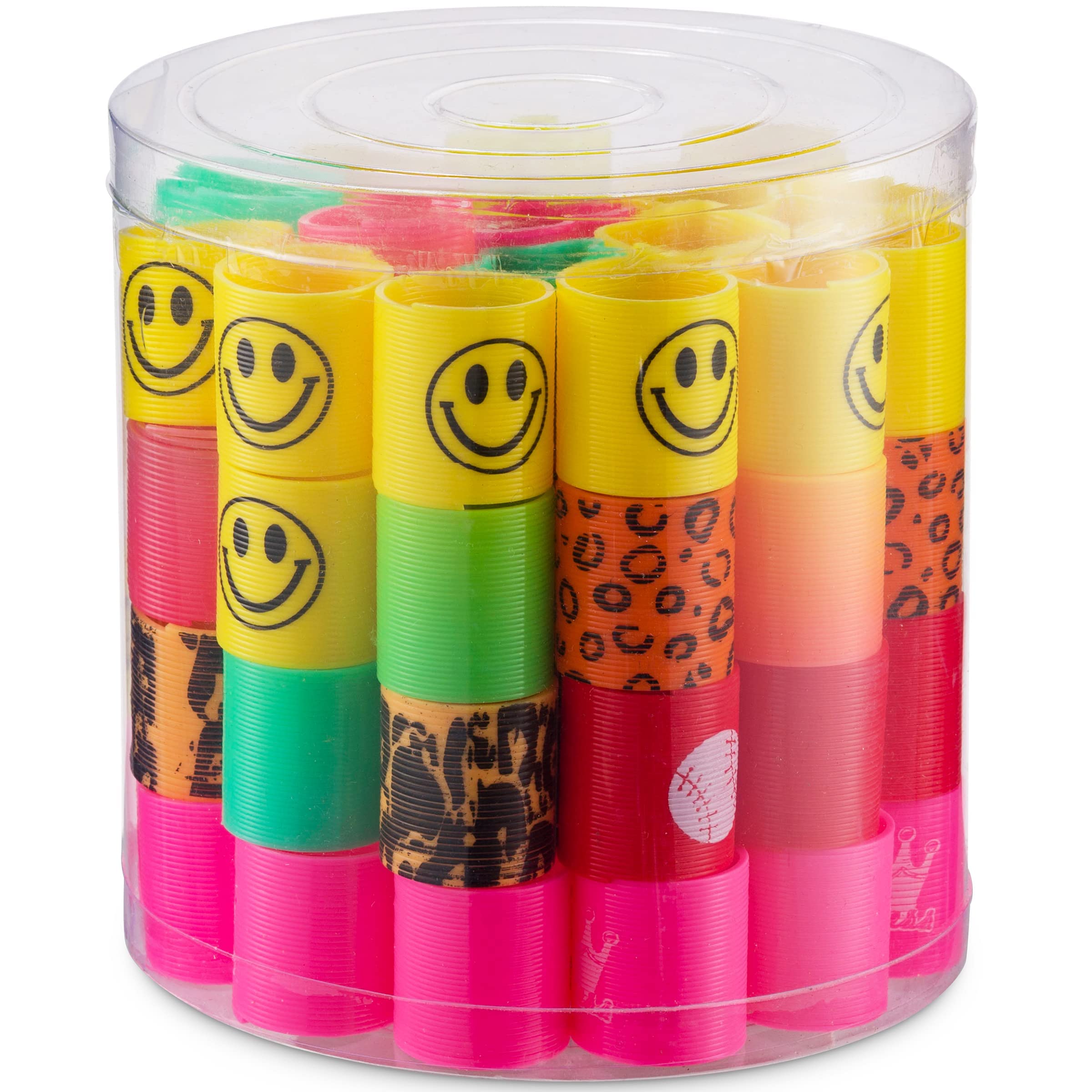 72 Pack of Mini Coil Spring - 1.4" Coil Spring Assortment in Plastic Canister, Assorted Colors and Styles - Small Bulk Toys for Kids, Party Favors, Carnival Game Prizes, Gift Bags, Stocking Stuffers