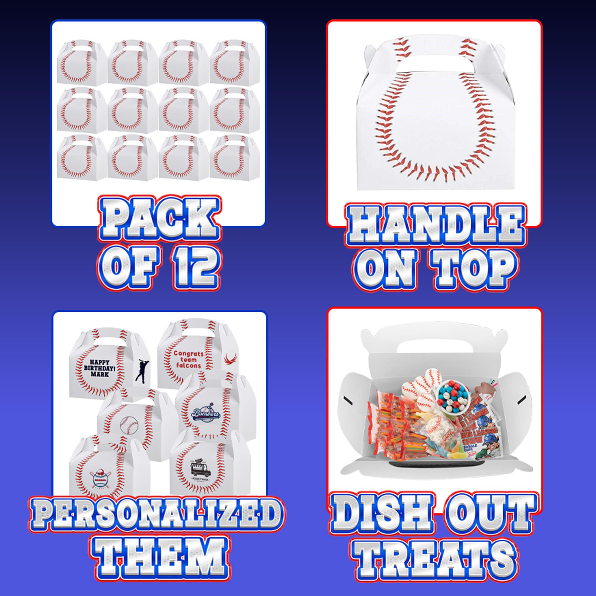 Baseball Treat Boxes for Party Favors and Snacks - (Pack of 12) Bulk Team Snack Treat Boxes for Baseball Goodie Bags Favors and Themed Birthday Party Gift Supplies for Kids