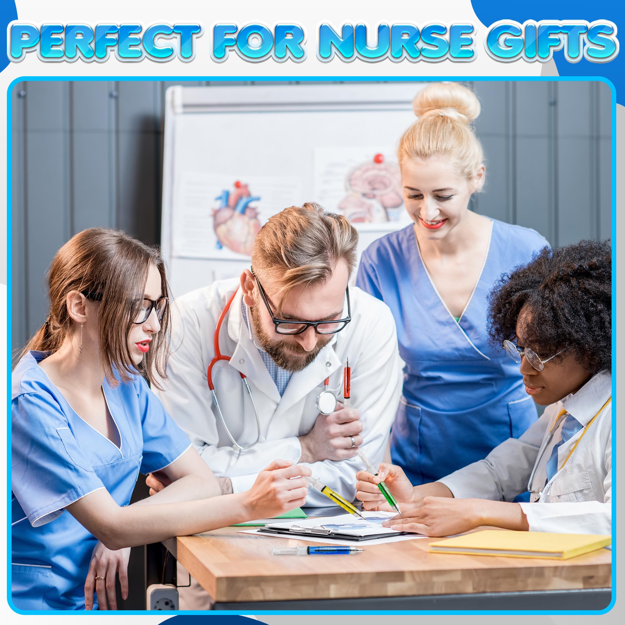 Bedwina Syringe Pens - (Bulk Pack of 120) Retractable Fun Multi Color Novelty Pen for Nurses, Nursing Student School Supplies, Birthdays, Stocking Stuffers and Toy Party Favor Gifts