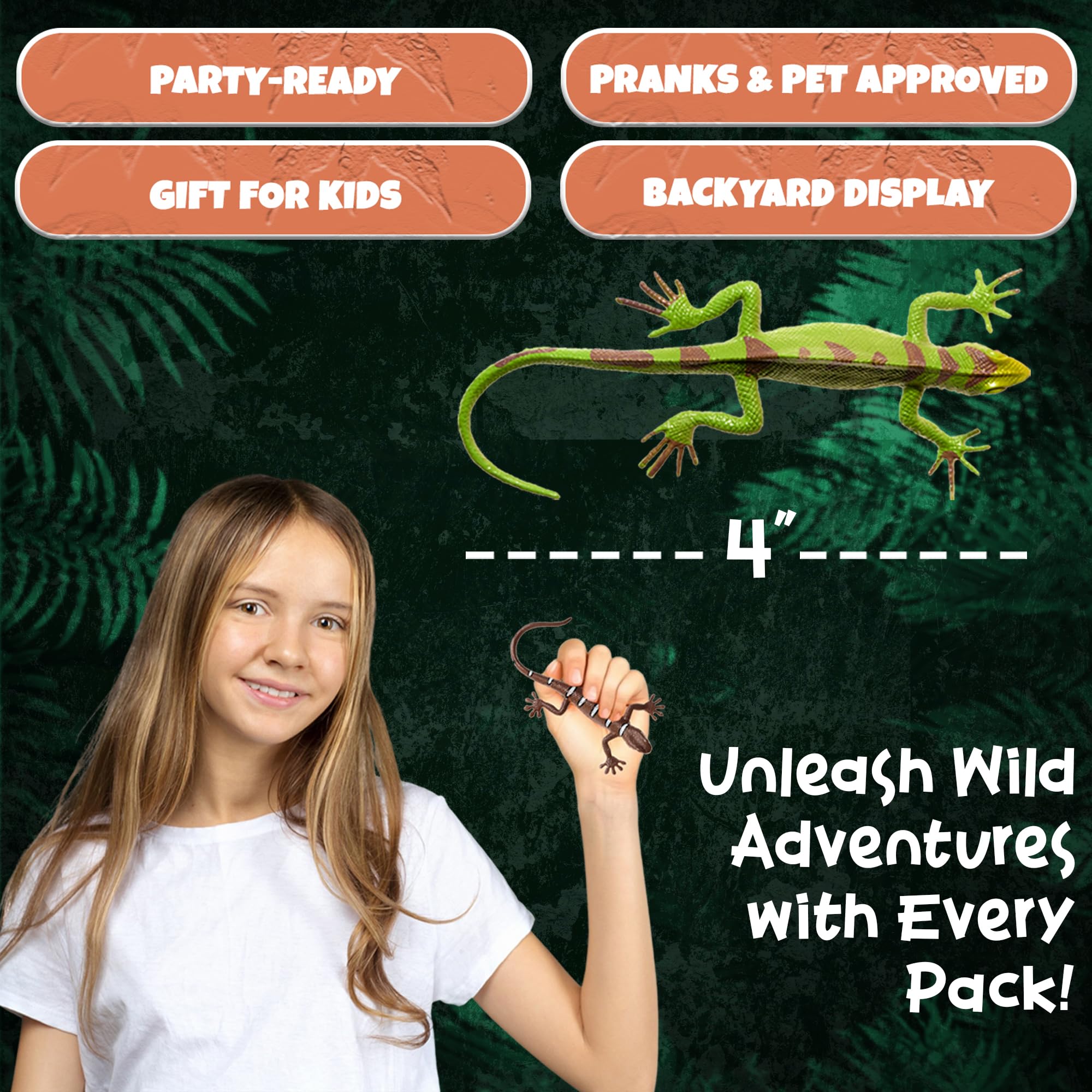 4-Inch Mini Lizard Toys for Kids - (Pack of 24) Realistic Lizards & Plastic Reptile Animal Toy Figure Set for Themed Birthday Decorations, Party Favors, Classrooms, Prizes, Pranks, Gifts, Halloween
