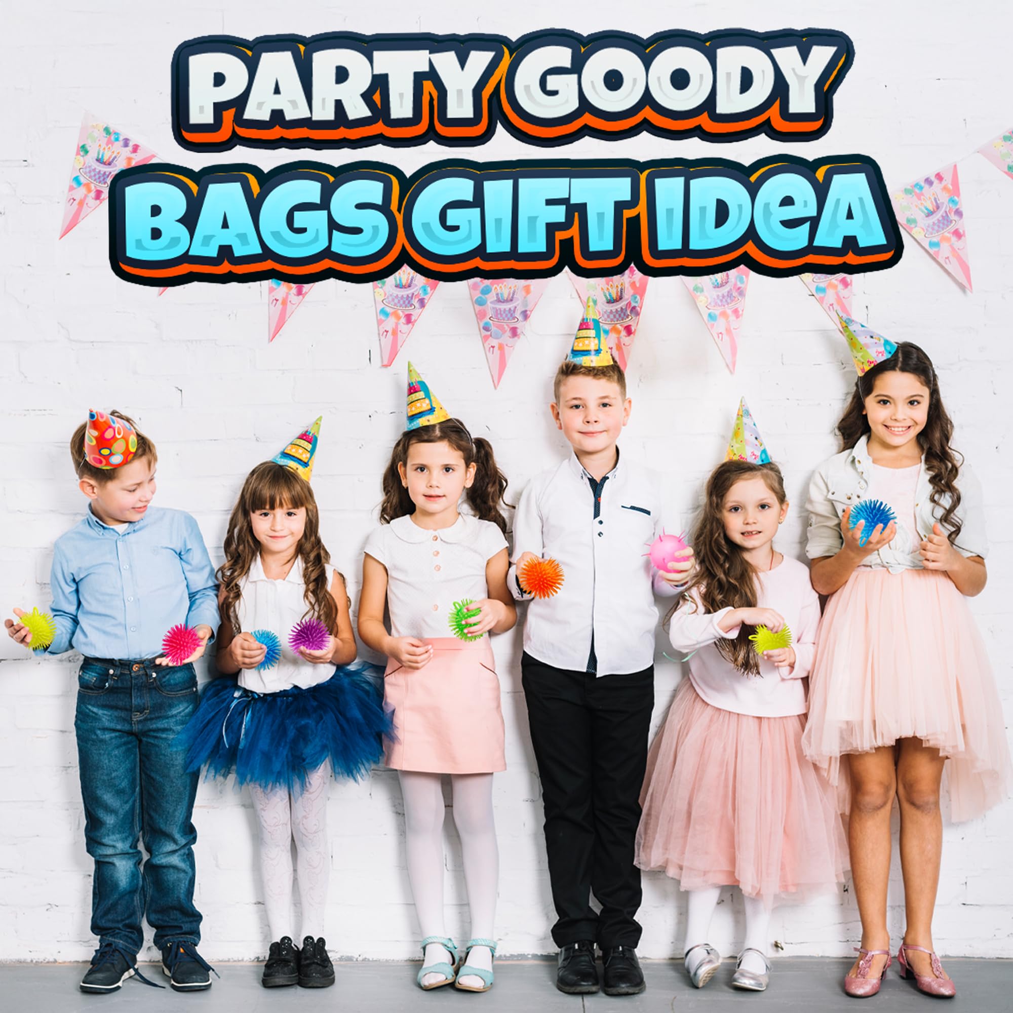 Bedwina Puffer Balls (Pack of 6) - Squishy Balls for Kids Neon Party Favors Sensory, Stress Relief Squishy & Therapy Toys for Kids, Boys & Girls Goodie Bag Stuffers, Prizes and Party Supplies
