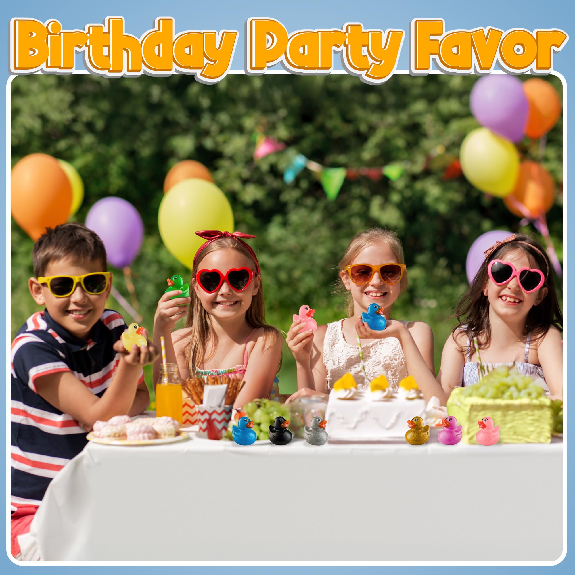 Glitter Rubber Ducks in Bulk - Assorted 2-inch Duck Toys for Baby Shower Rubber Duckies, Mini Ducks Bath Toy, Birthday Party Favors Ducks