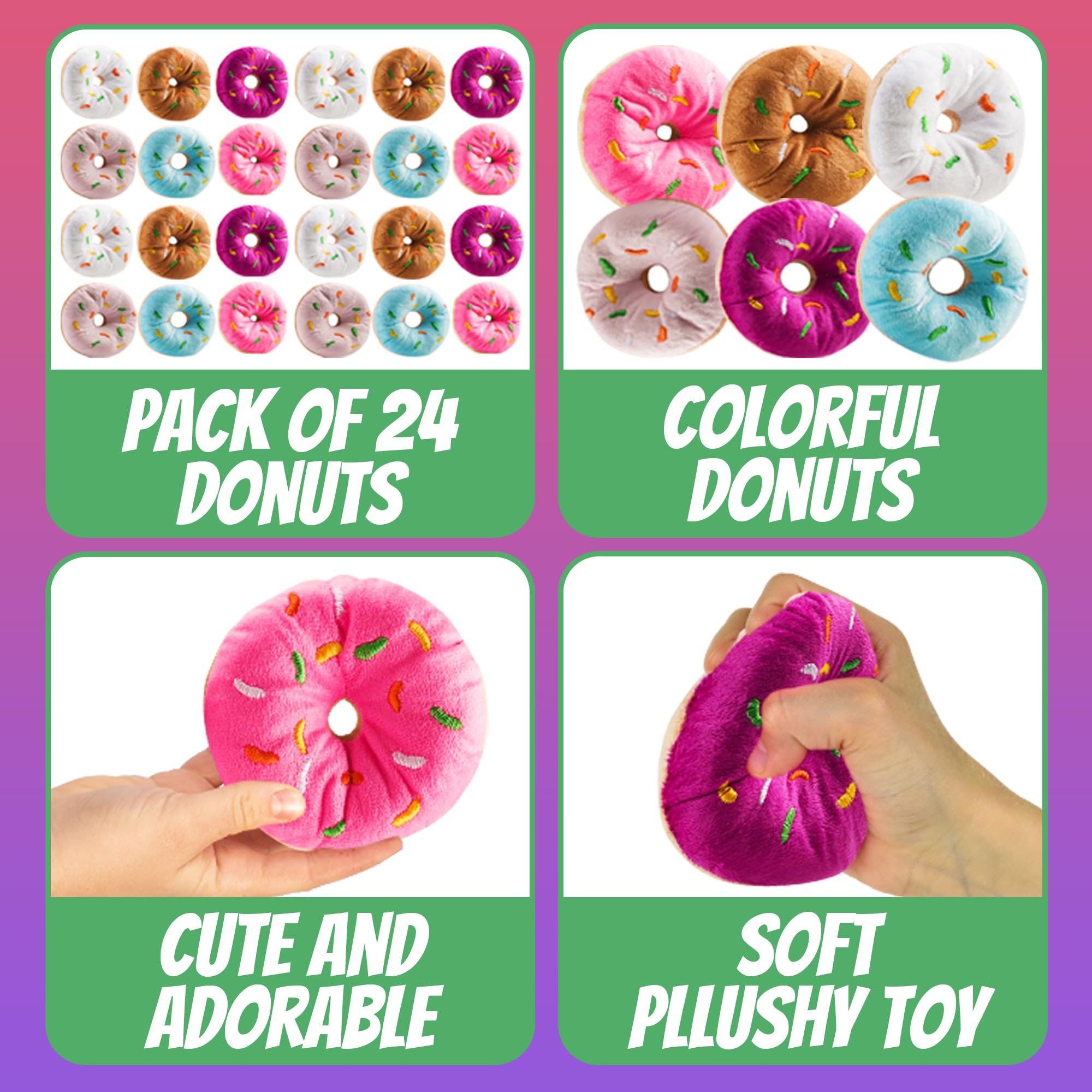 Bedwina Plush Donuts with Sprinkles - (Pack of 12) 1 Dozen Stuffed Donut Pillow Toy Party Favors, Donut Party Supplies Decorations and Stocking Stuffers for Kids