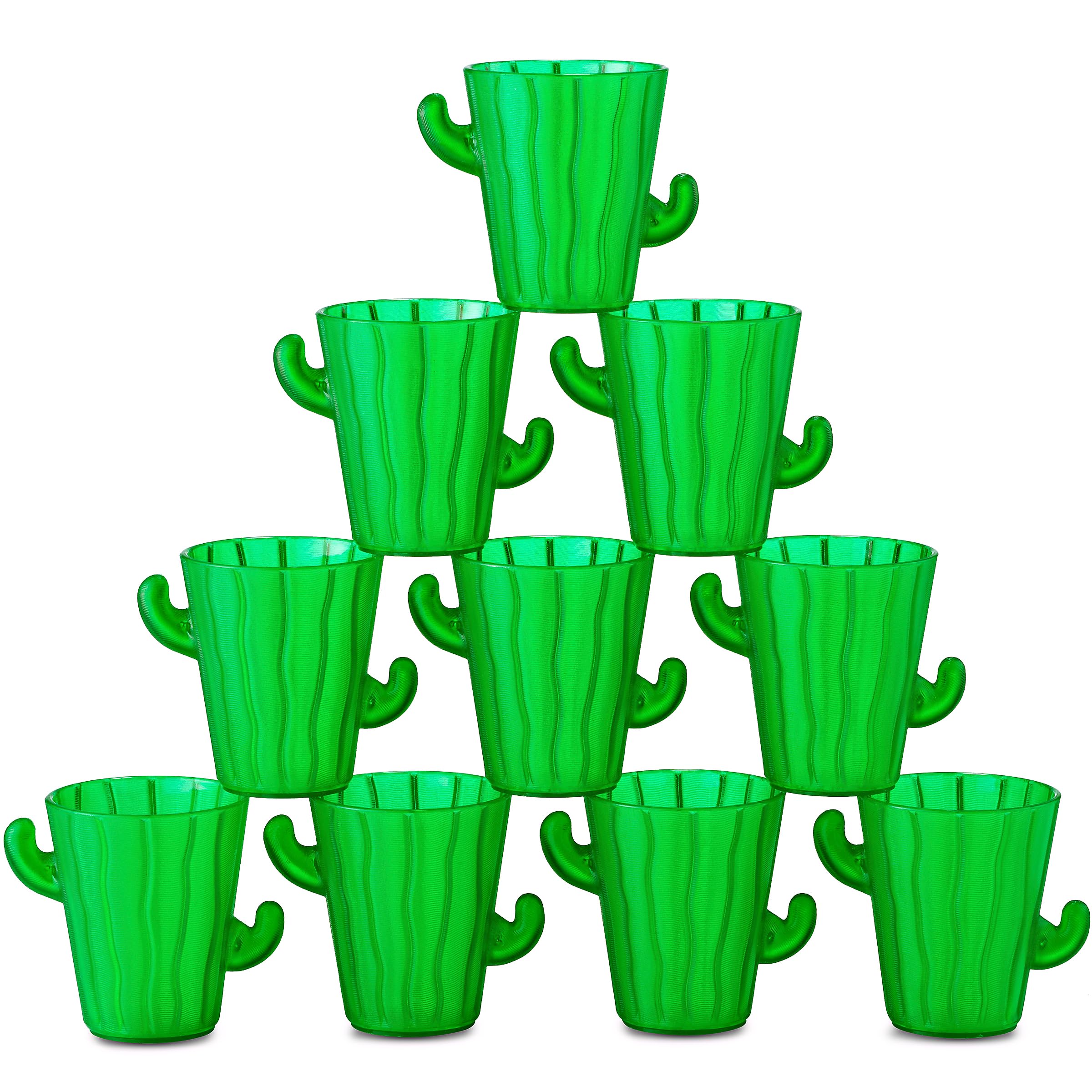 Cactus Plastic Shot Glasses - 2-Oz Shot Glasses Funny Cute Novelty Set for Bachelorette, Western, Cinco de Mayo, Tequila, Fiesta Themed Party Supplies, BPA-Free, Dishwasher-Safe, Green