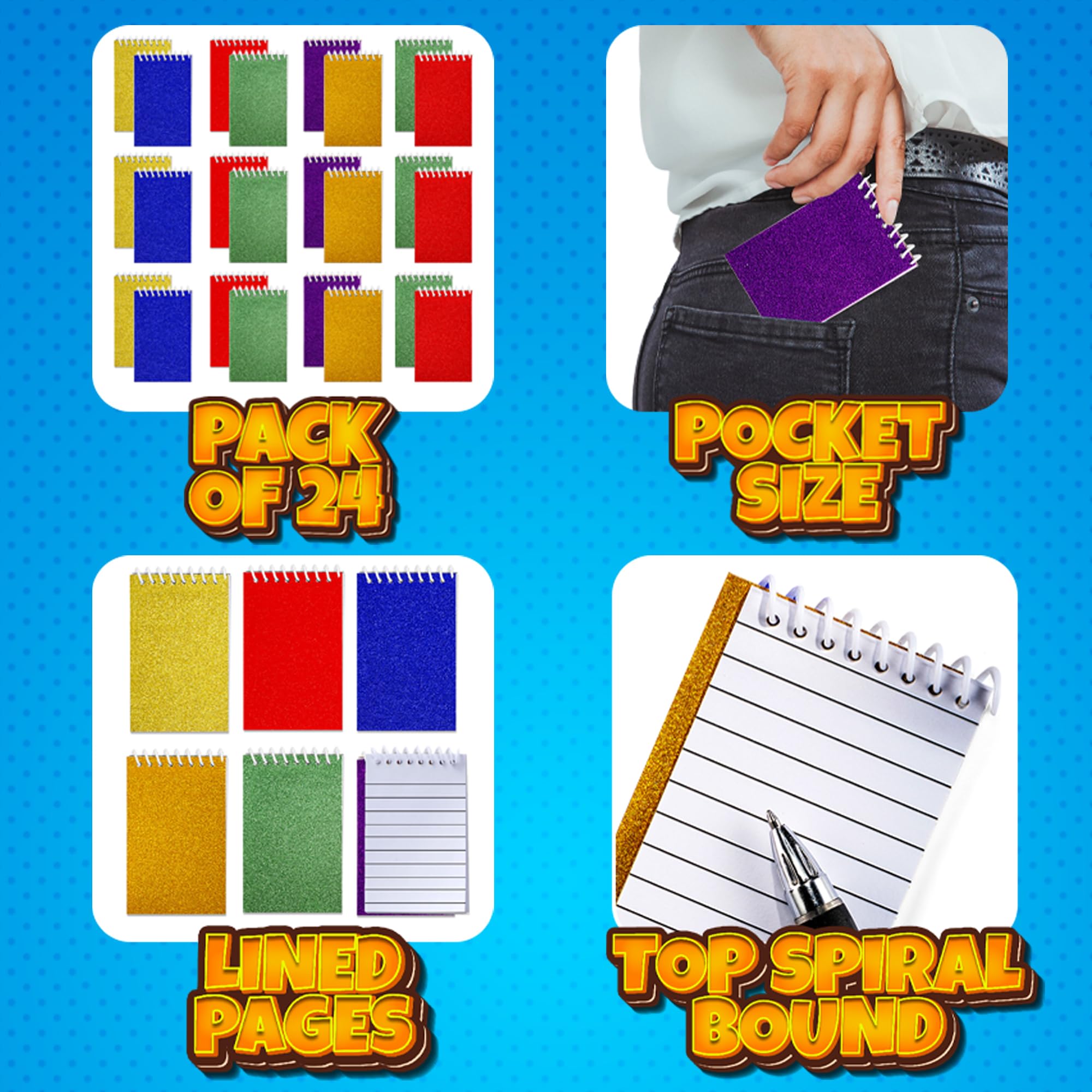 Bedwina Mini Prism Spiral Notepads - (Bulk Pack of 24) Small Pocket Mini Notepads for Kids, 2.5 Inch x 3.6 Inch - Spiral Sketch Memo Note Pads for Party Favor Gifts and Goodie Bags