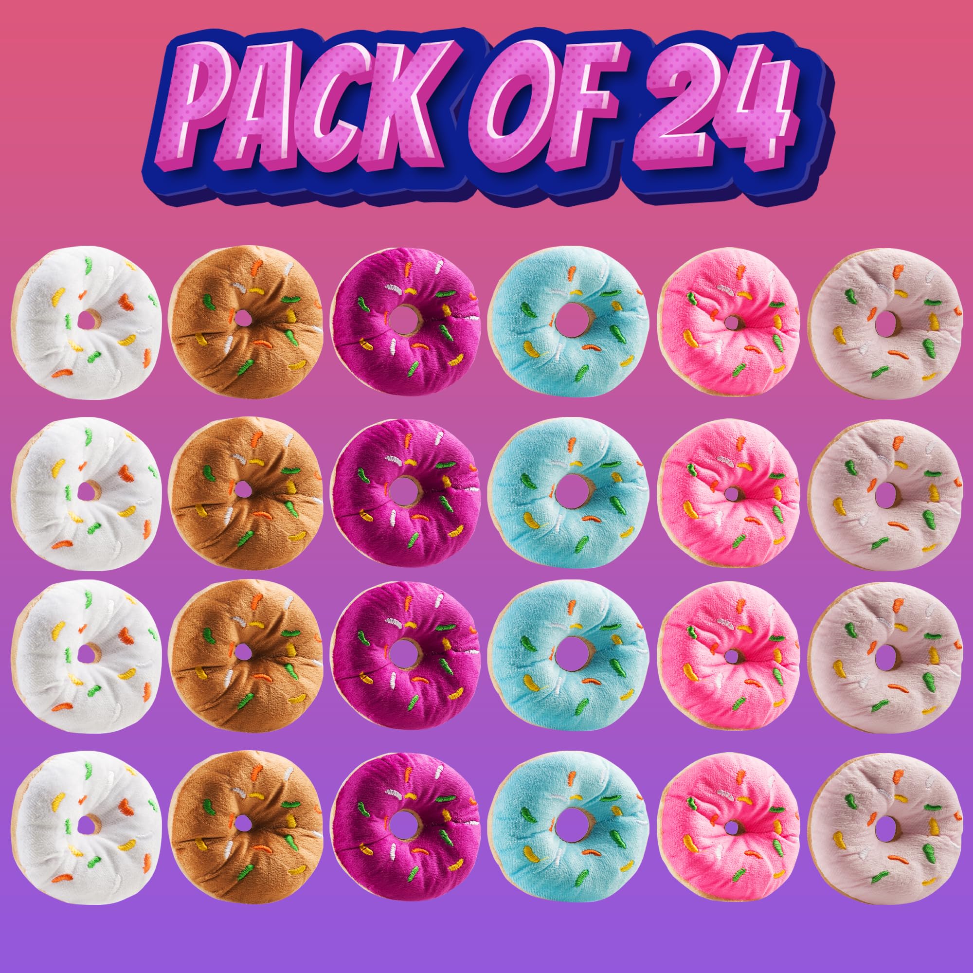 Bedwina Plush Donuts with Sprinkles - (Pack of 12) 1 Dozen Stuffed Donut Pillow Toy Party Favors, Donut Party Supplies Decorations and Stocking Stuffers for Kids