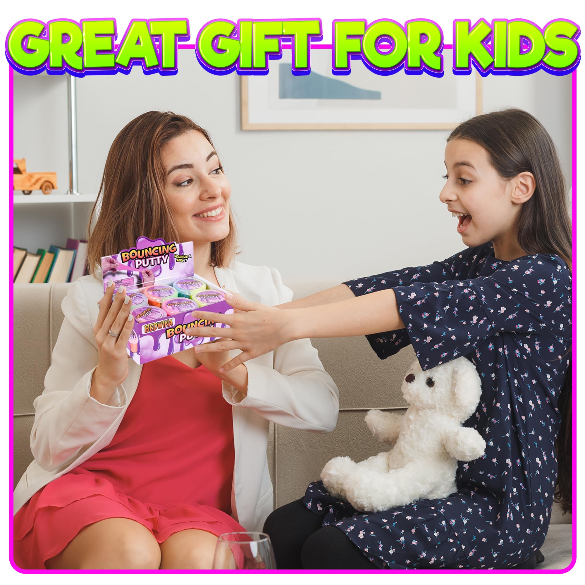 Neon Bouncing Putty – (Bulk Pack of 36) Fluffy DIY Slime Ball Sensory Toys for Kids, Assorted Rainbow Colors Bouncy Slime Party Favor, Stocking Filler and Goodie Bags Stuffers for Kids Birthday Party