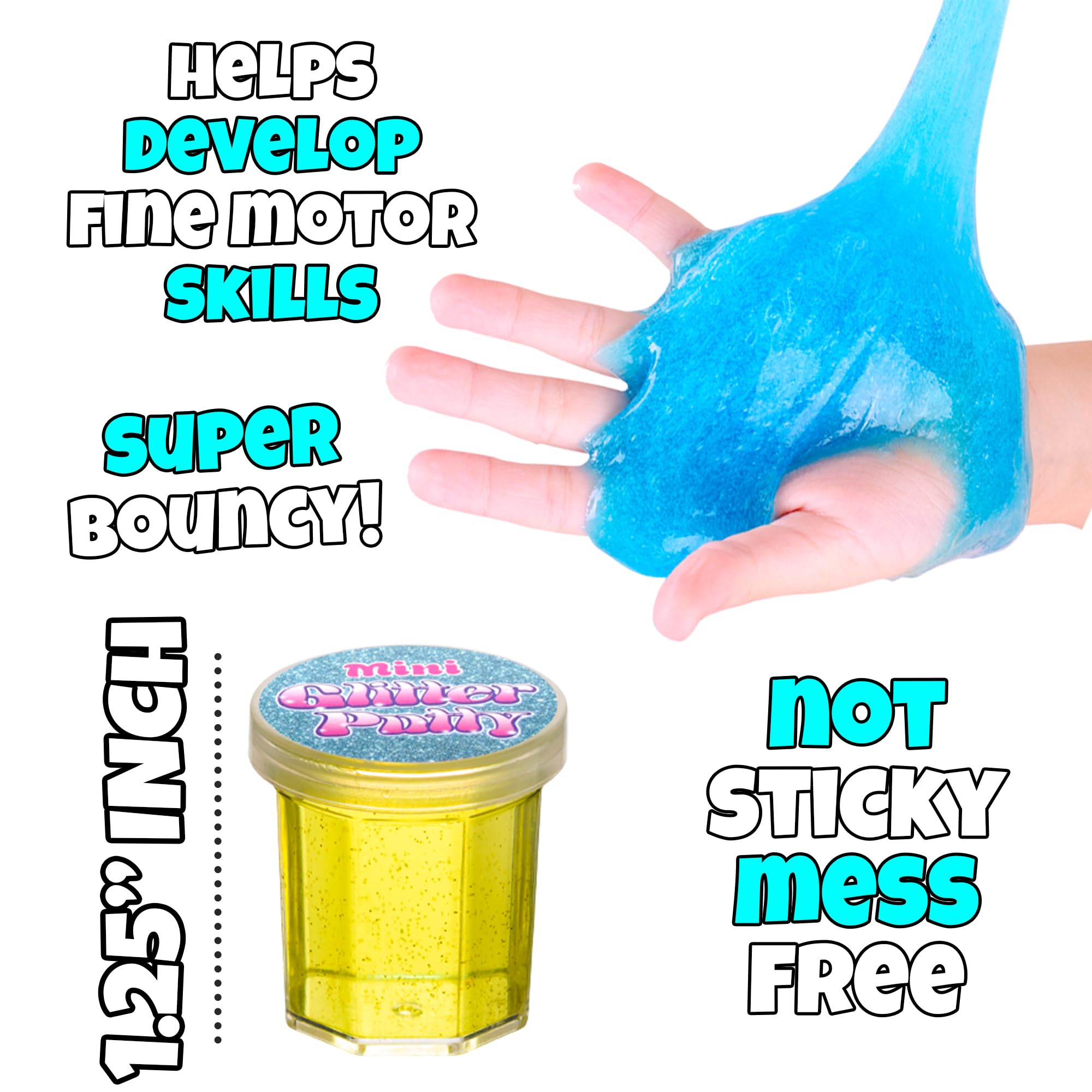 Mini Glitter Putty - (Bulk Pack of 48) Mini Slime for Kids Party Favors in Assorted Neon Rainbow Colors for Birthday Party Favor, Fidget Toys, and Prizes